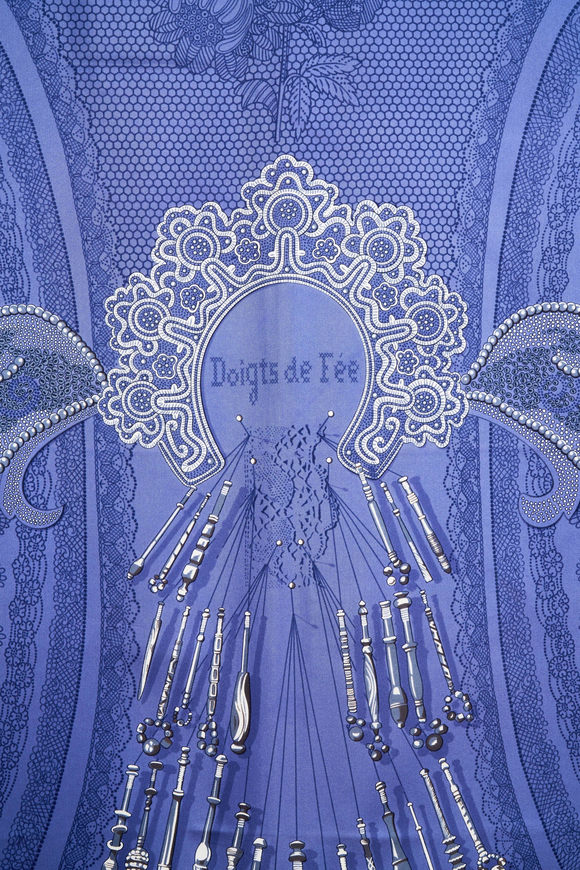 Hermes Silk Scarf 90cm 'Doights de fee' Periwinkle - Exclusu