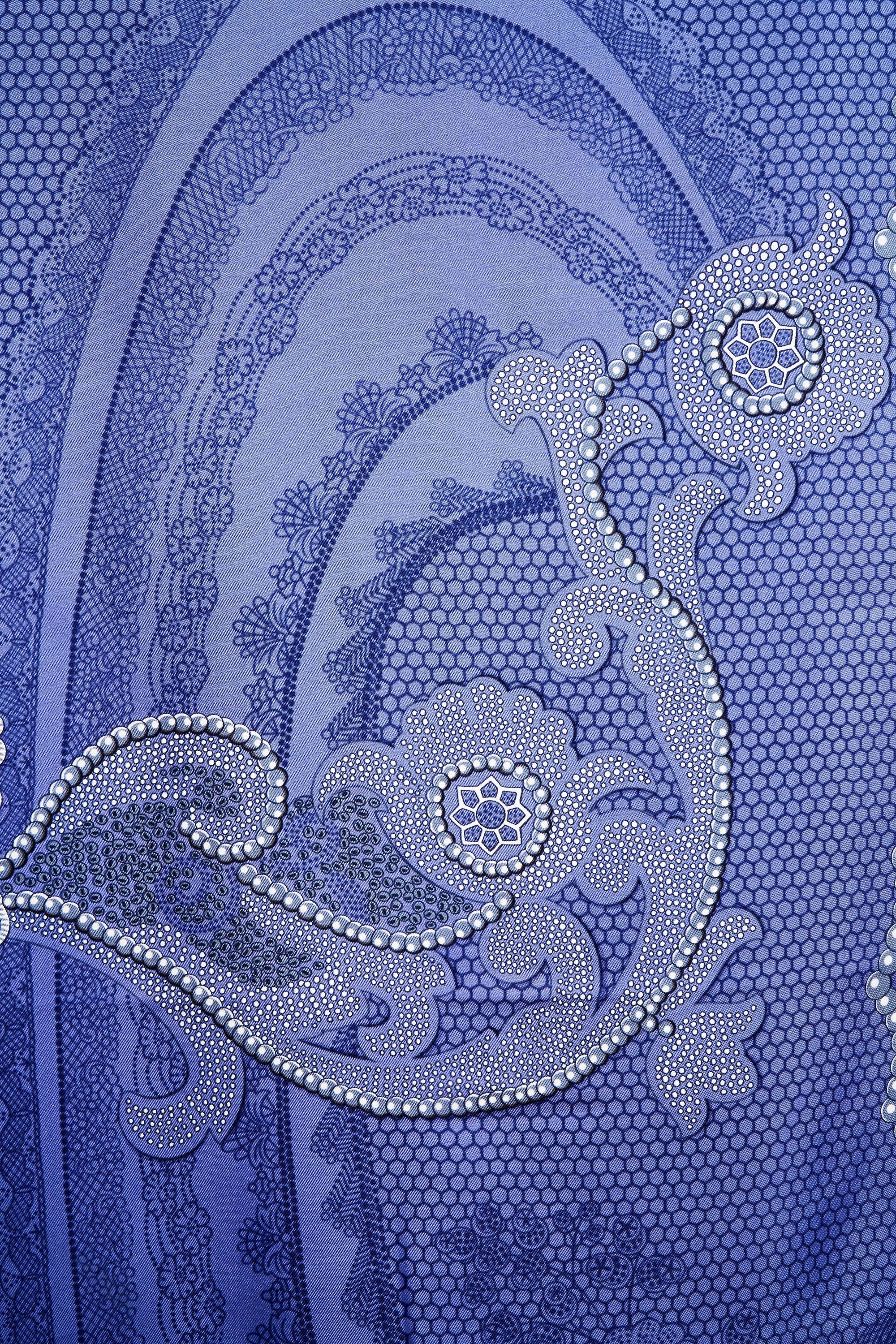 Hermes Silk Scarf 90cm 'Doights de fee' Periwinkle - Exclusu