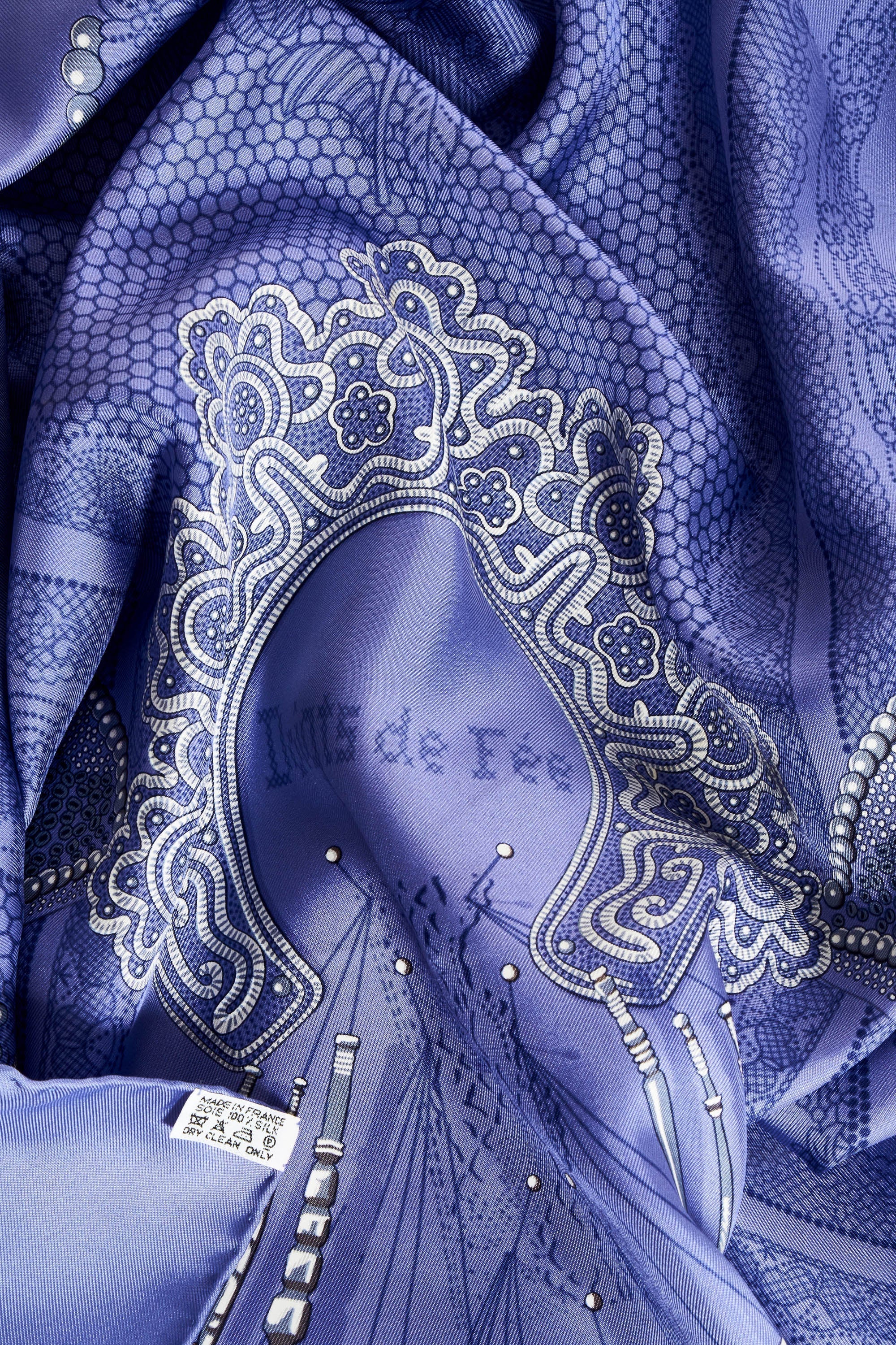 Hermes Silk Scarf 90cm 'Doights de fee' Periwinkle - Exclusu