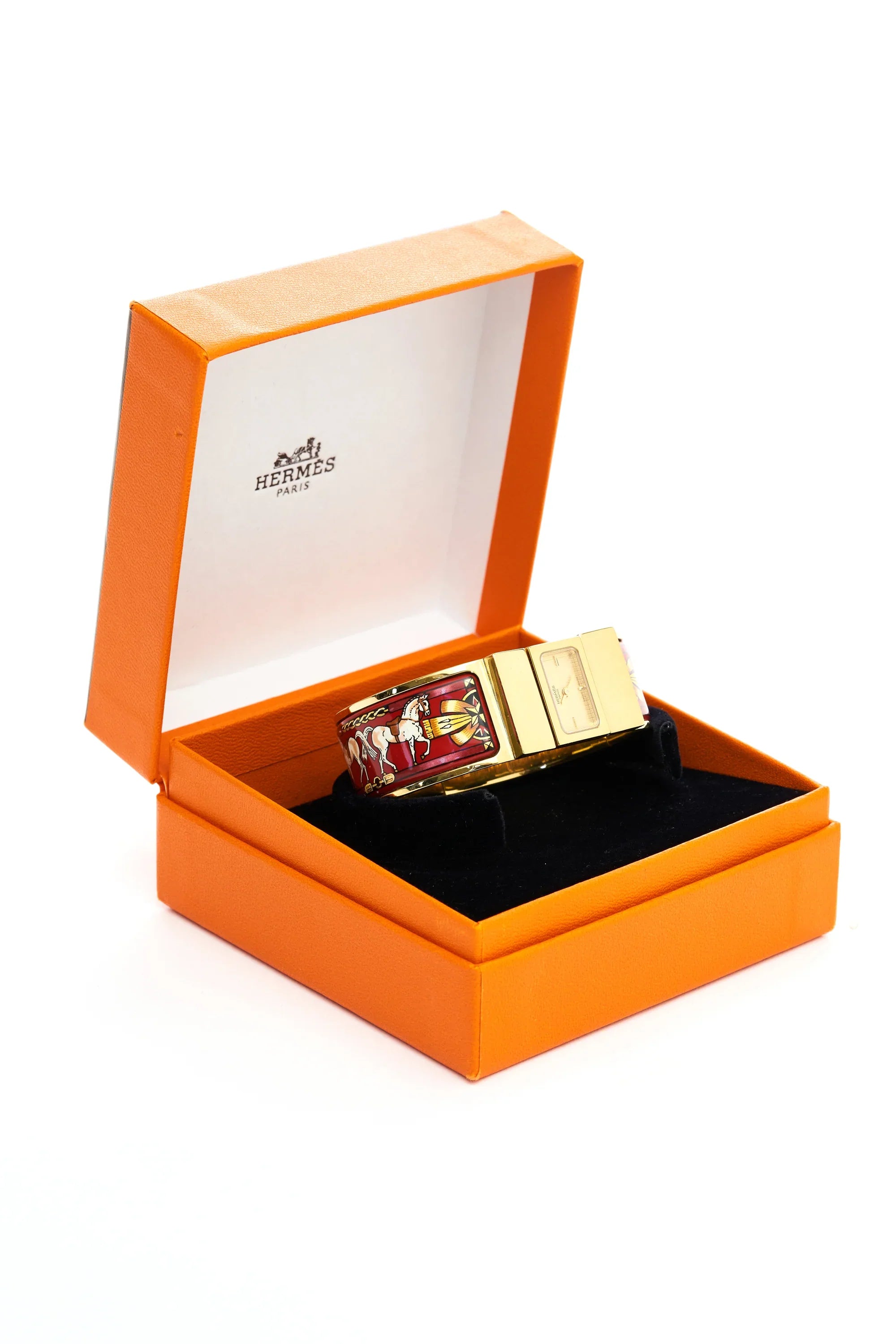Hermes Vintage Red and Gold Enamel Loquet Watch - Exclusu