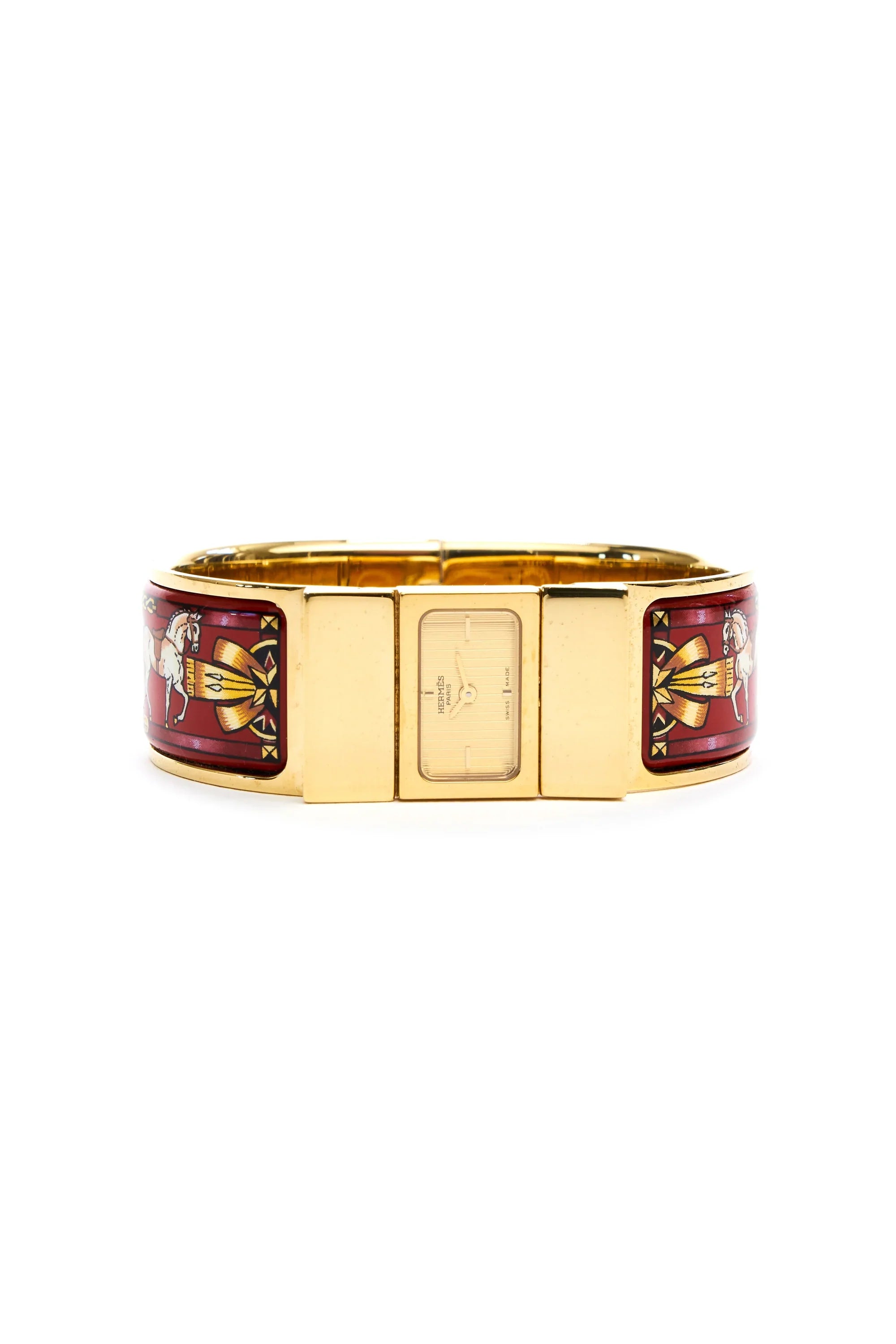 Hermes Vintage Red and Gold Enamel Loquet Watch - Exclusu