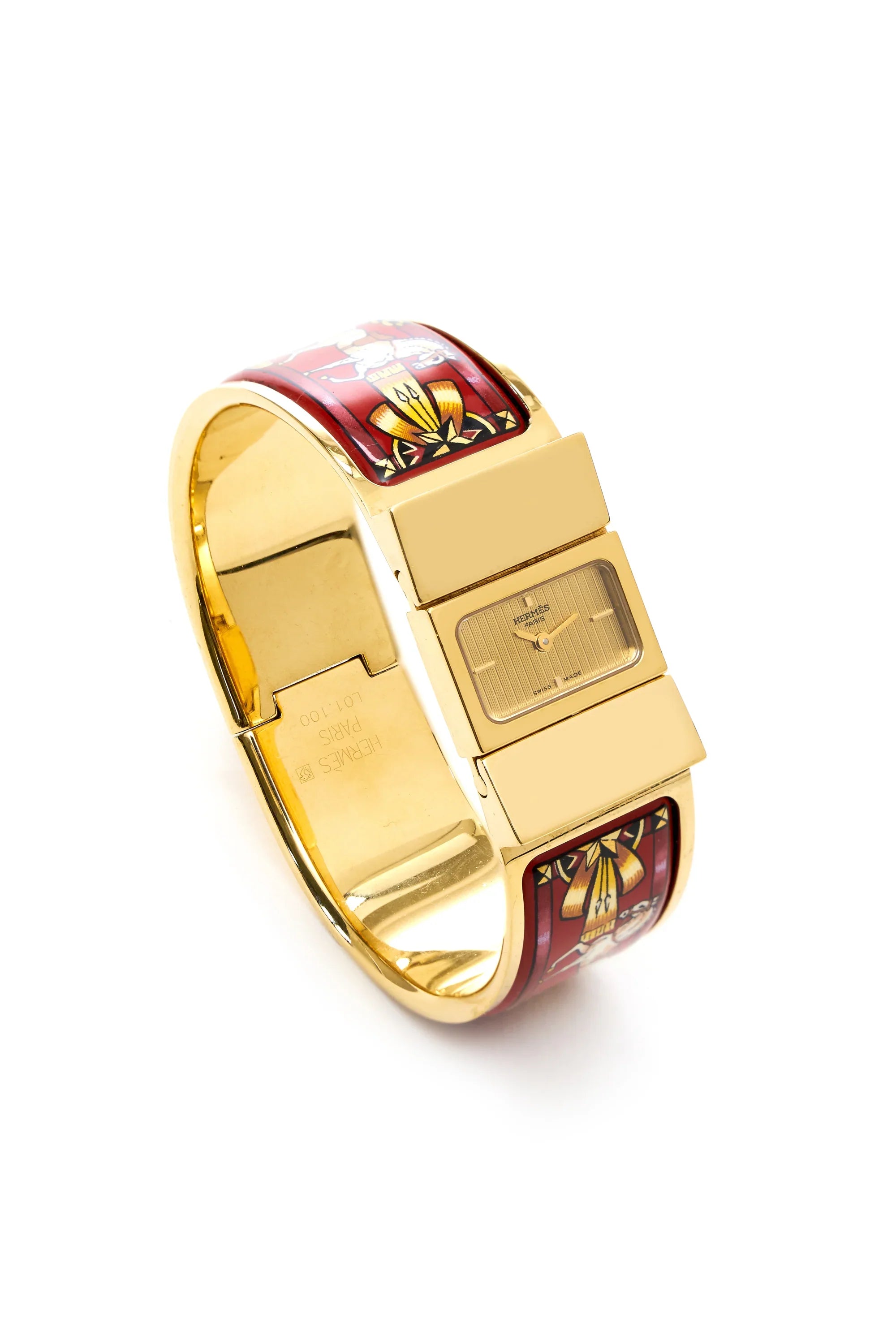 Hermes Vintage Red and Gold Enamel Loquet Watch - Exclusu
