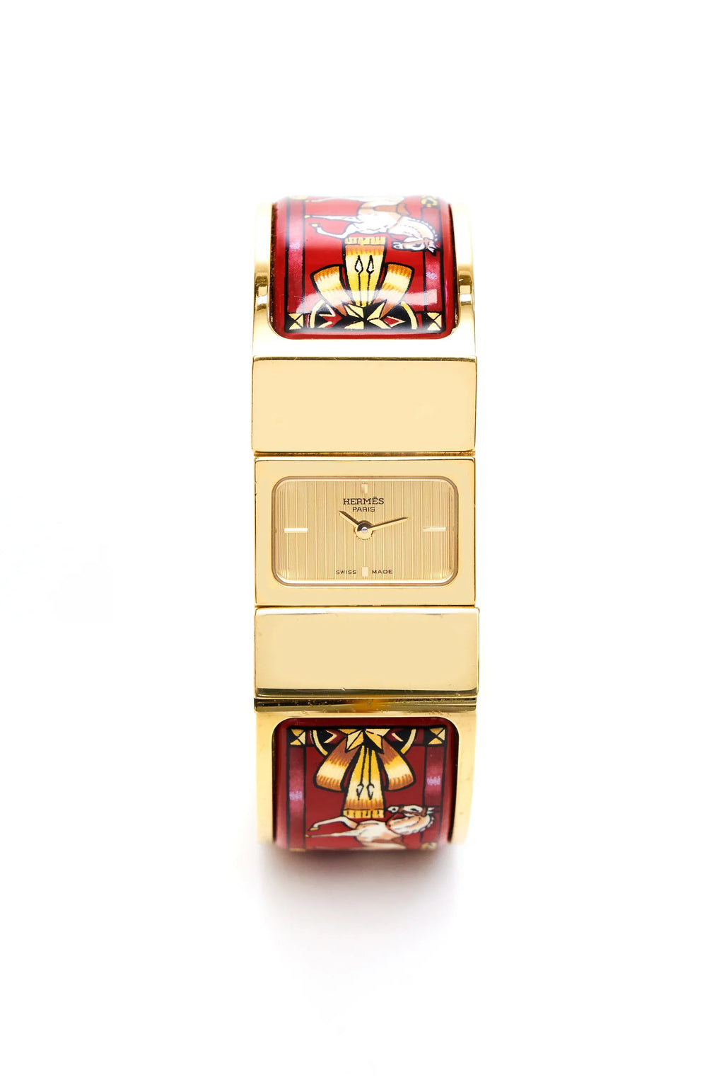Hermes Vintage Red and Gold Enamel Loquet Watch - Exclusu