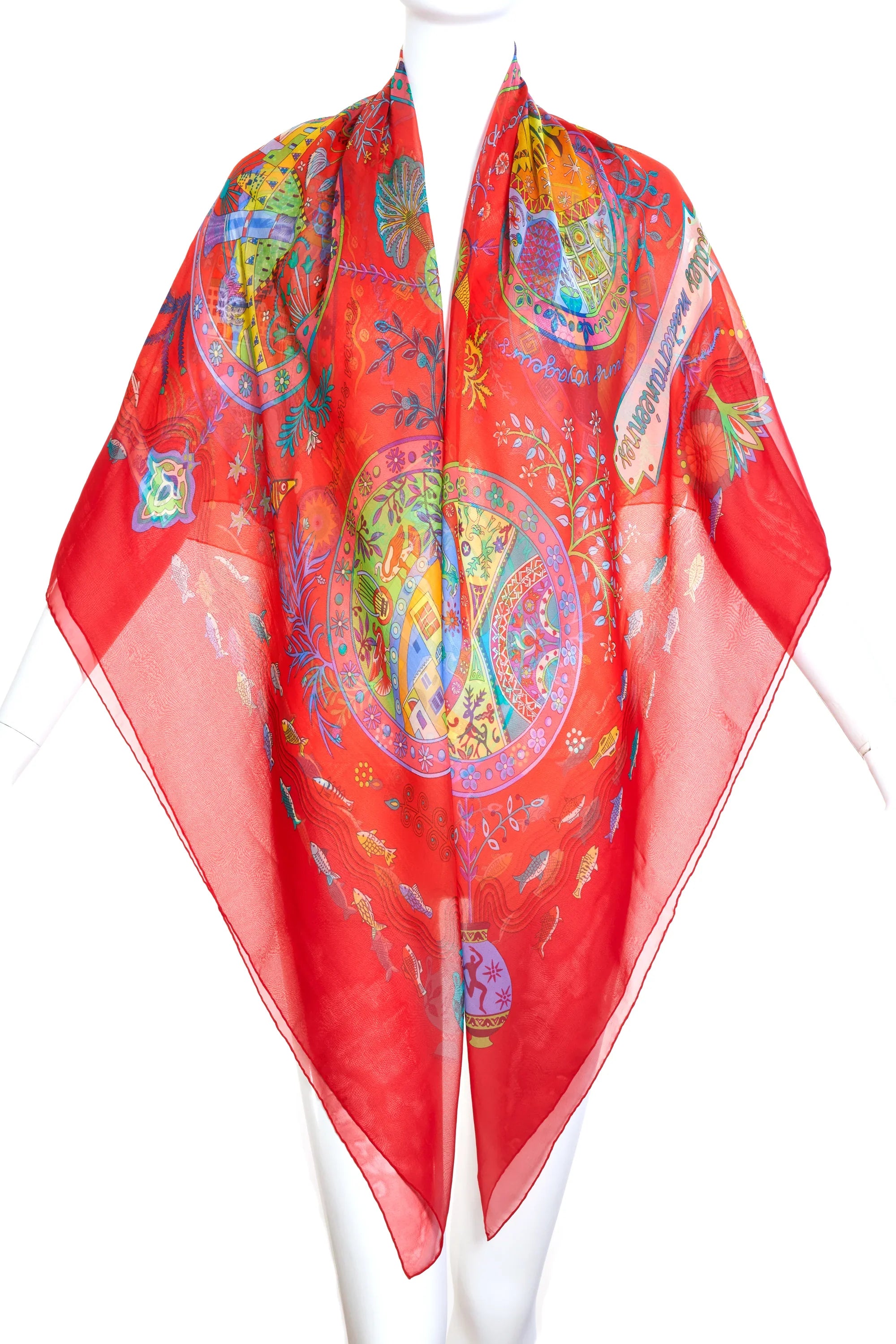 Hermes Chiffon Scarf 'Escales Medeterrennes' 140cm - Exclusu