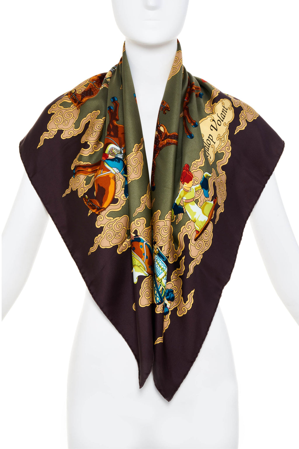 Hermes Silk Scarf 90cm Purple Grey 'Galop Volant' - Exclusu