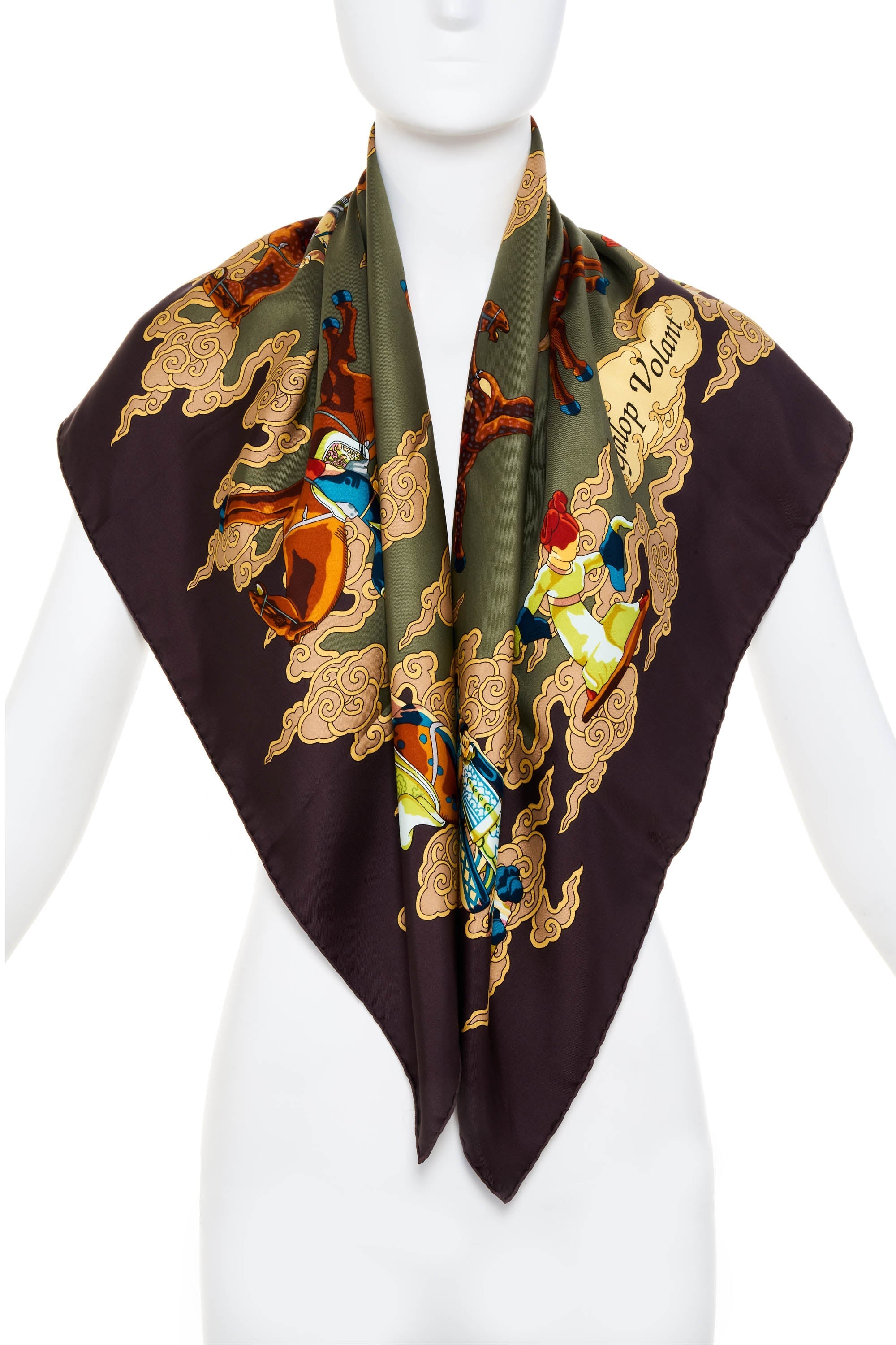 Hermes Silk Scarf 90cm Purple Grey 'Galop Volant' - Exclusu