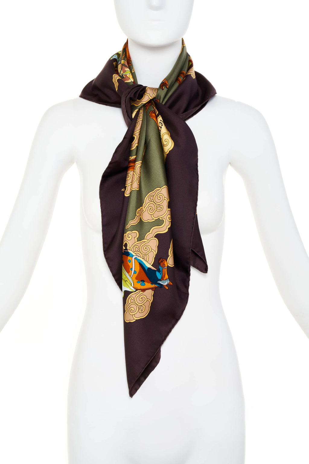 Hermes Silk Scarf 90cm Purple Grey 'Galop Volant' - Exclusu