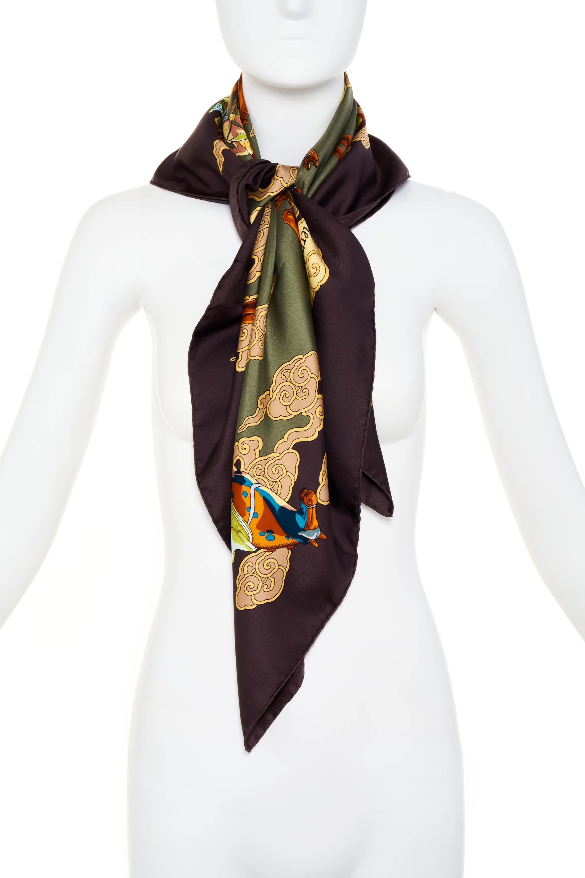 Hermes Silk Scarf 90cm Purple Grey 'Galop Volant' - Exclusu