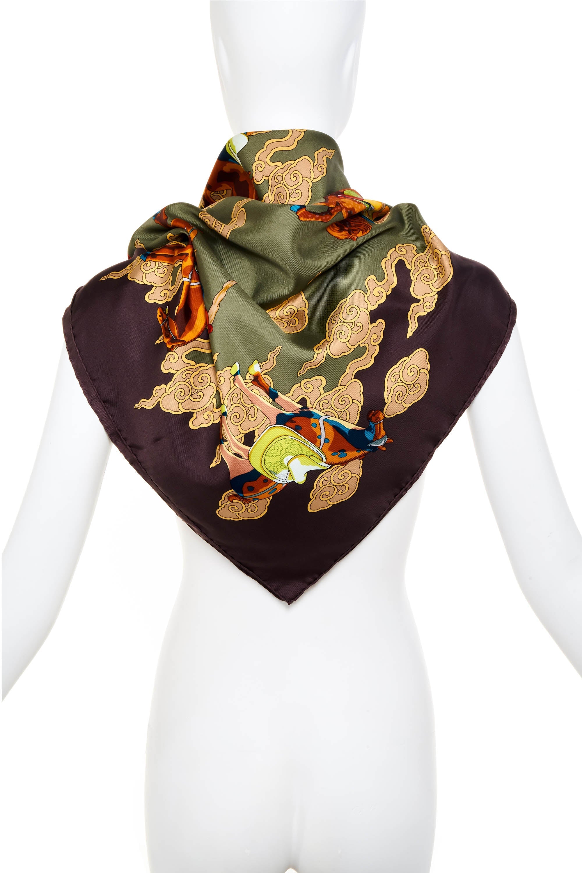 Hermes Silk Scarf 90cm Purple Grey 'Galop Volant' - Exclusu