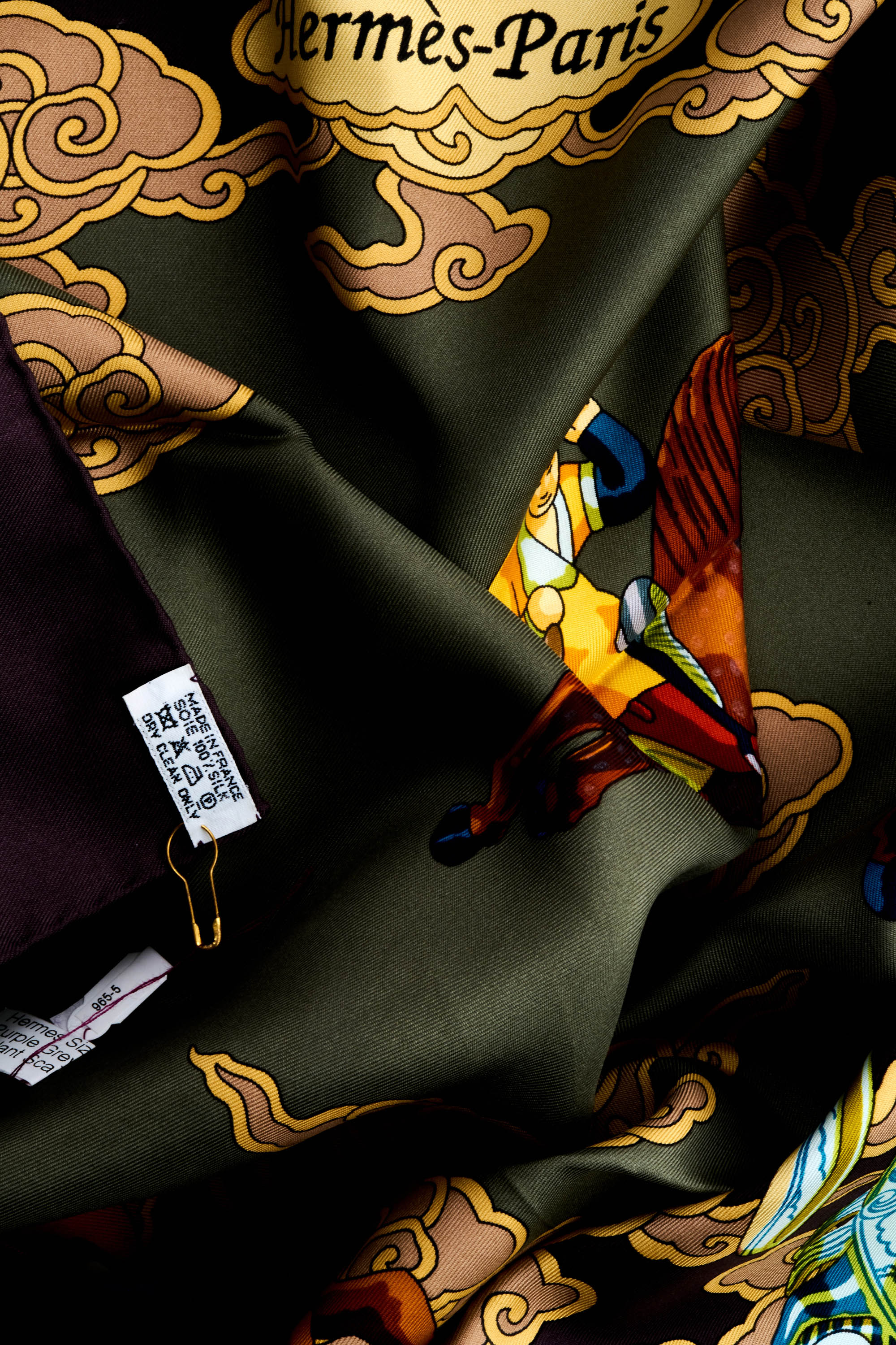 Hermes Silk Scarf 90cm Purple Grey 'Galop Volant' - Exclusu