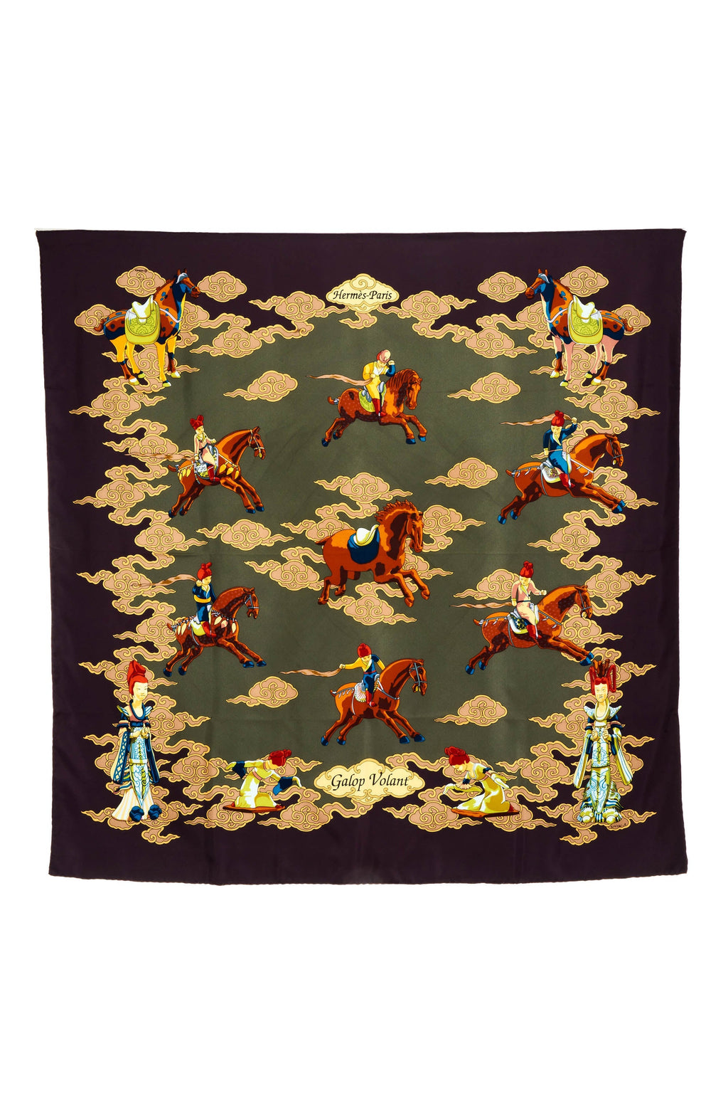 Hermes Silk Scarf 90cm Purple Grey 'Galop Volant' - Exclusu