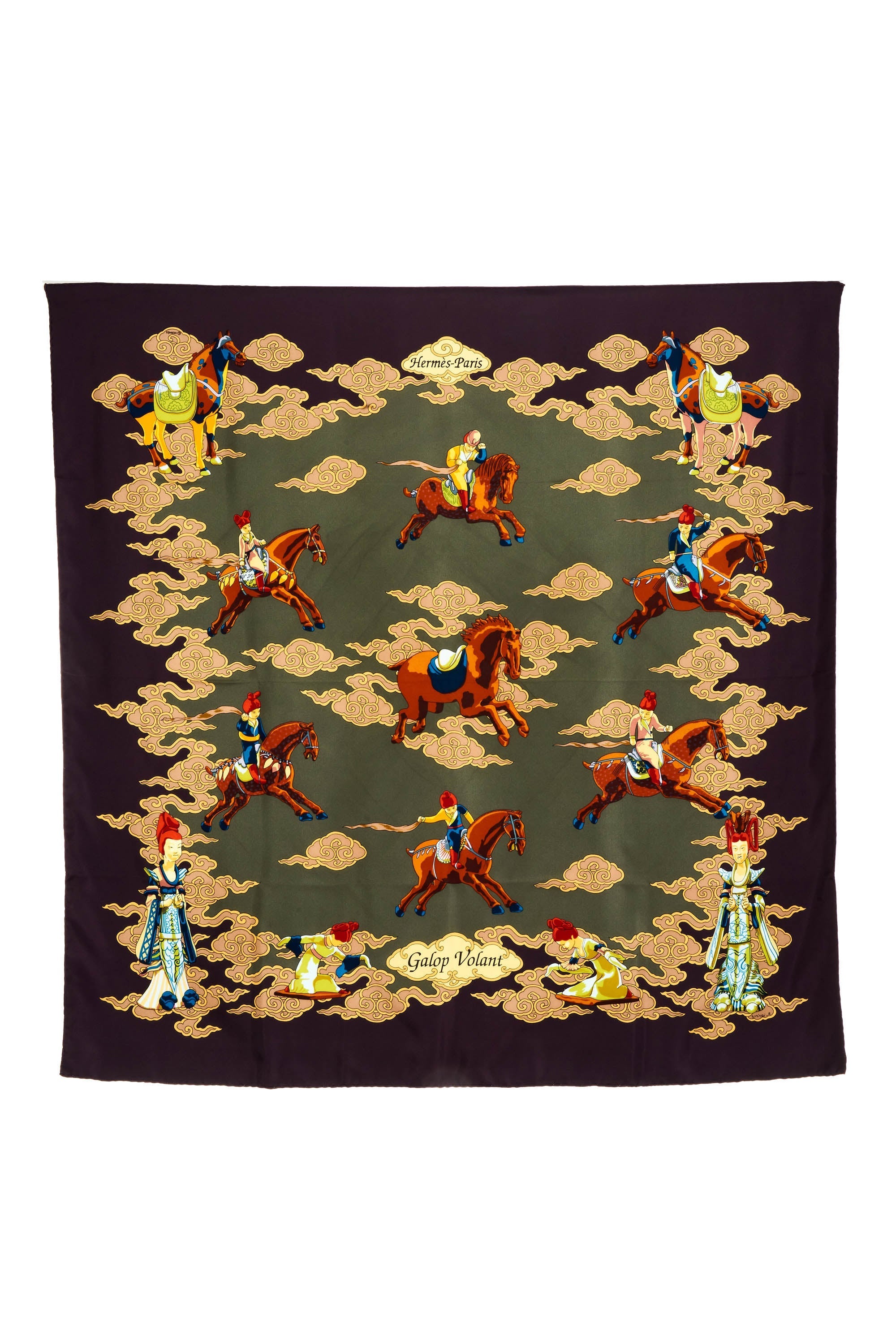 Hermes Silk Scarf 90cm Purple Grey 'Galop Volant' - Exclusu