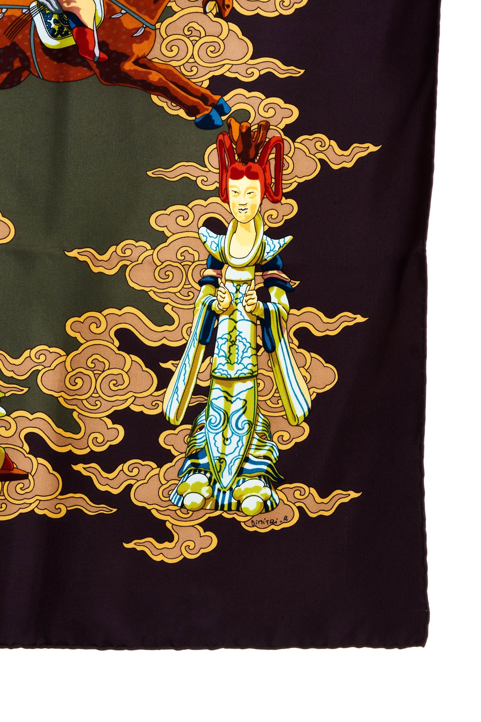 Hermes Silk Scarf 90cm Purple Grey 'Galop Volant' - Exclusu