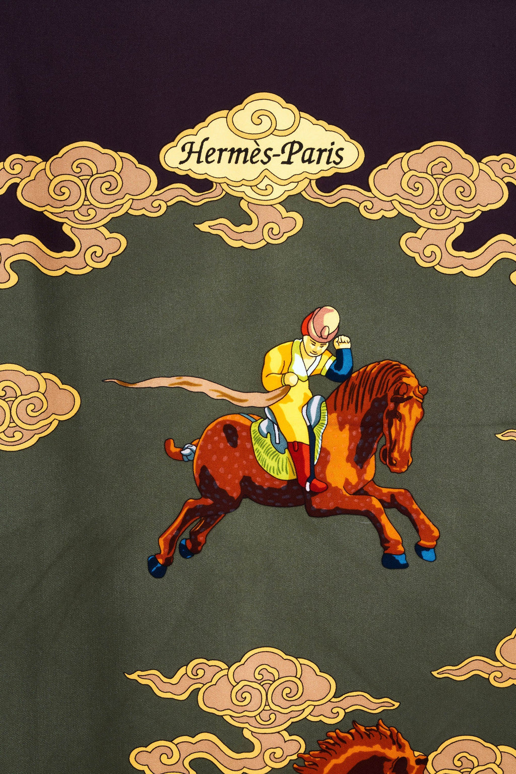 Hermes Silk Scarf 90cm Purple Grey 'Galop Volant' - Exclusu