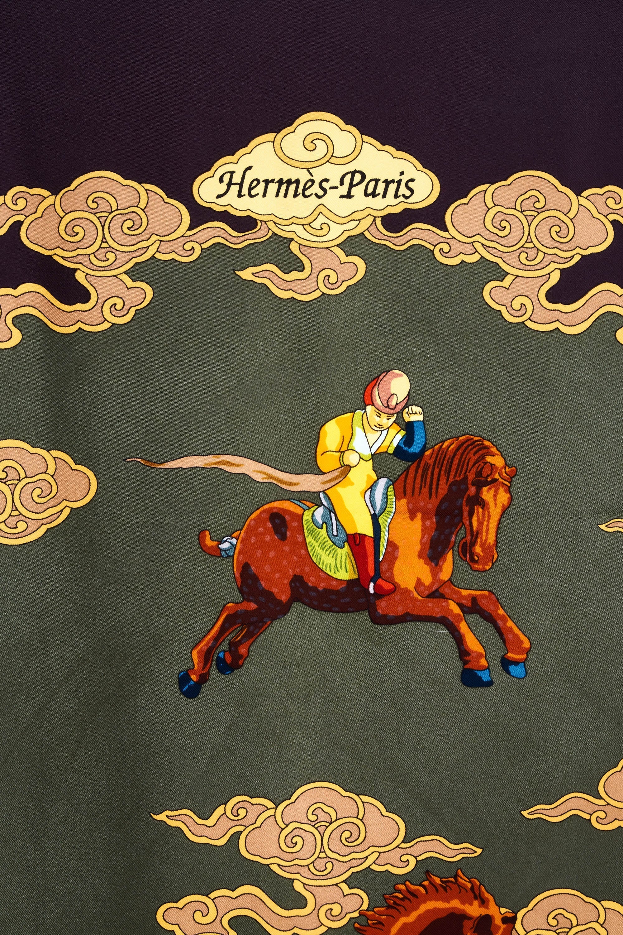 Hermes Silk Scarf 90cm Purple Grey 'Galop Volant' - Exclusu