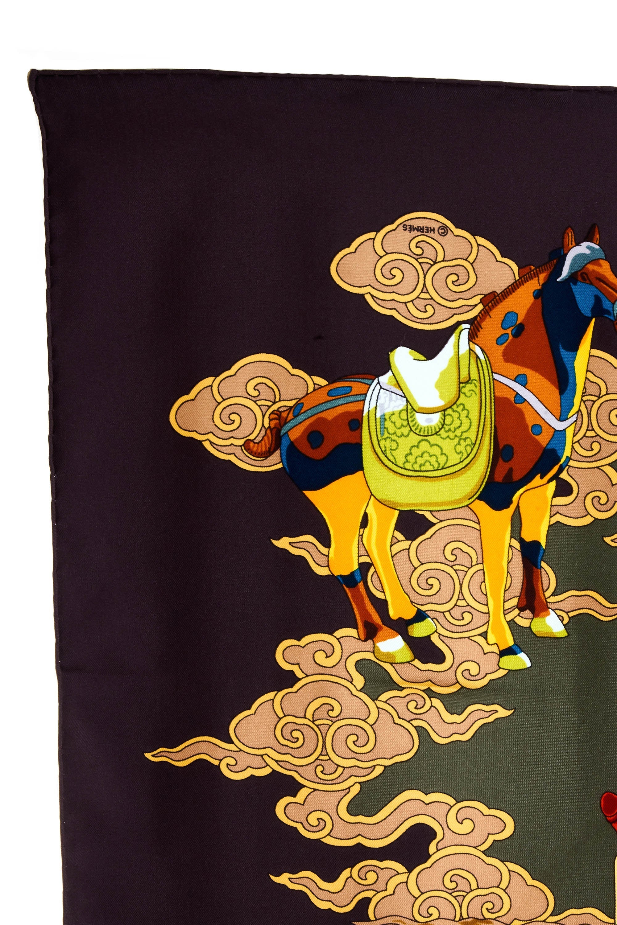 Hermes Silk Scarf 90cm Purple Grey 'Galop Volant' - Exclusu