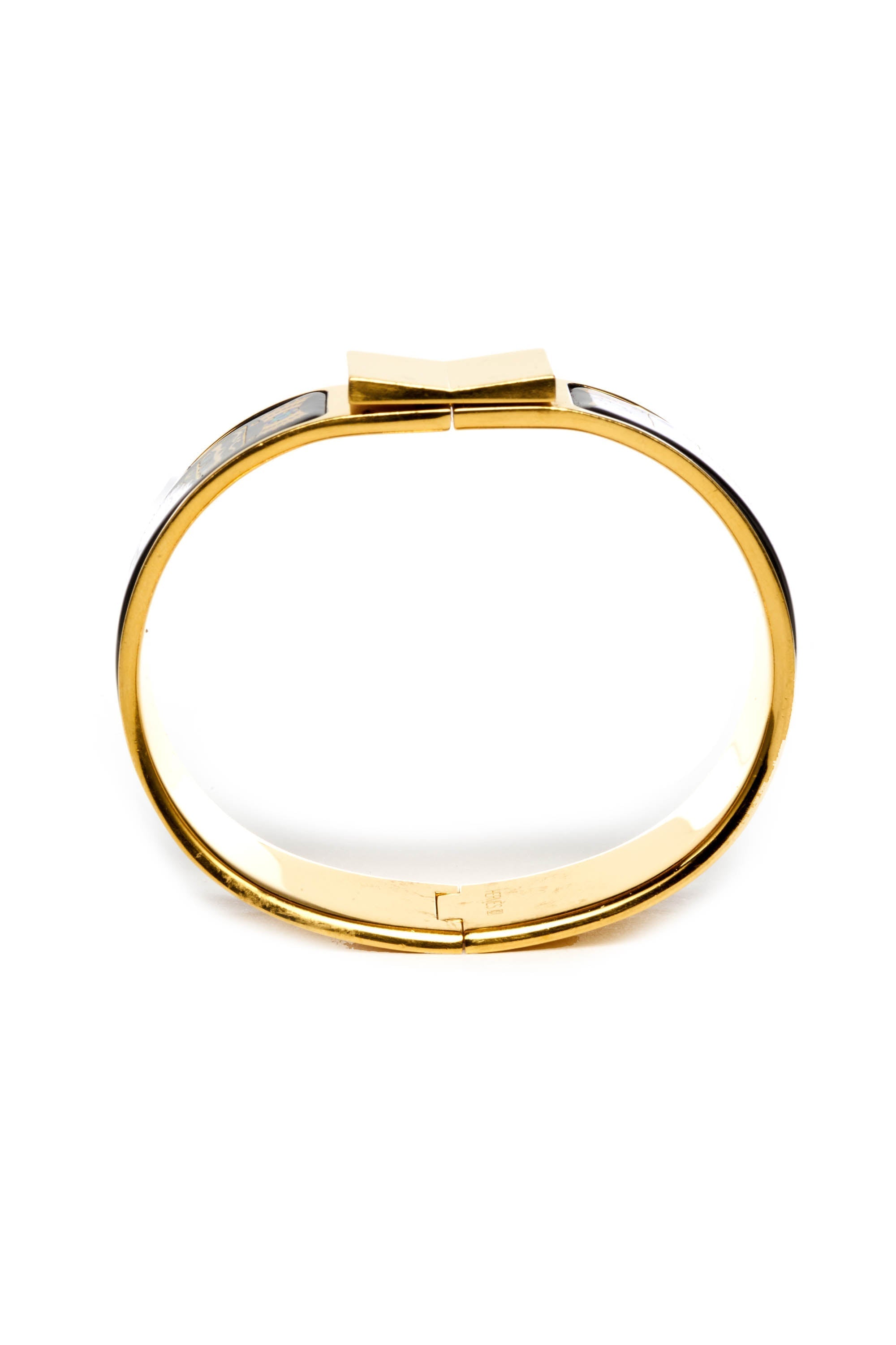 Hermes Vintage Black Enamel Bangle 18k Gold Plate - Exclusu
