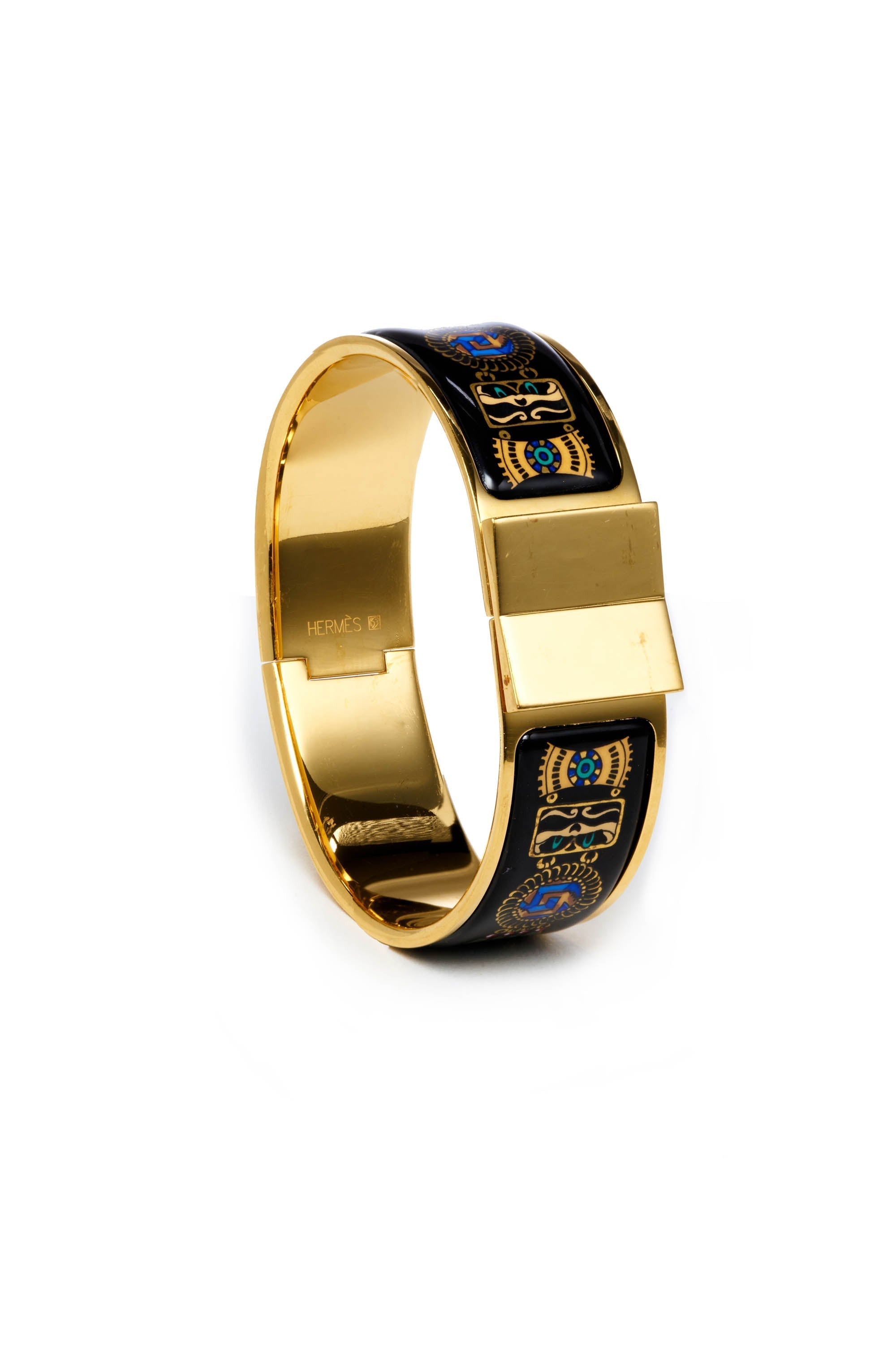 Hermes Vintage Black Enamel Bangle 18k Gold Plate - Exclusu