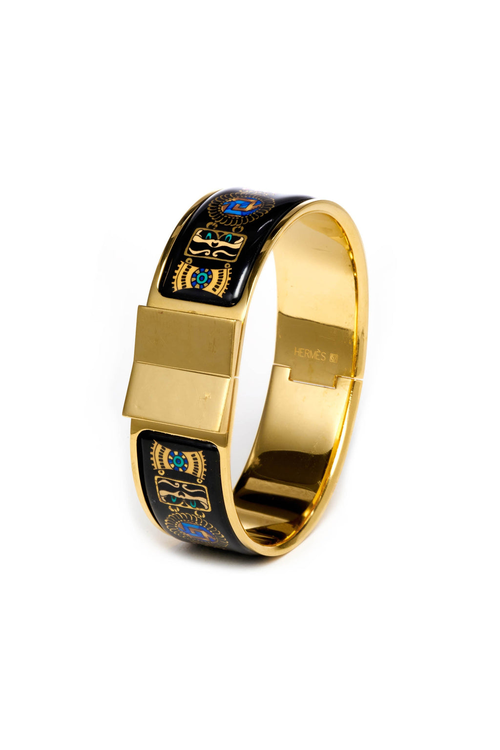 Hermes Vintage Black Enamel Bangle 18k Gold Plate - Exclusu