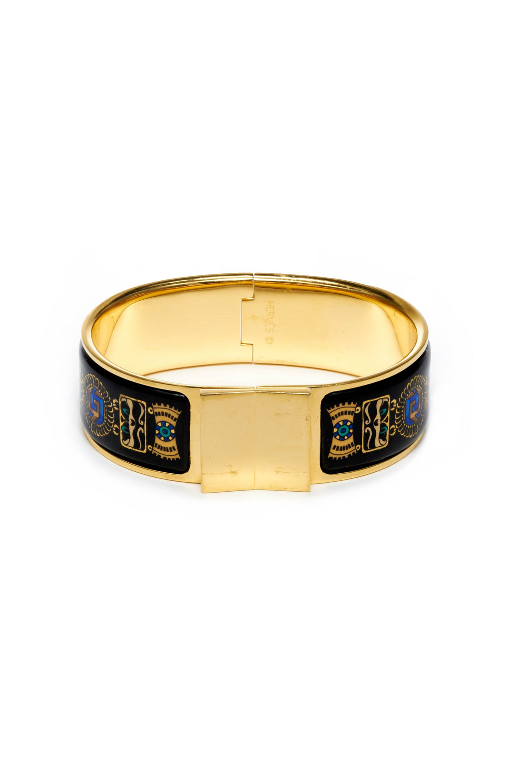 Hermes Vintage Black Enamel Bangle 18k Gold Plate - Exclusu