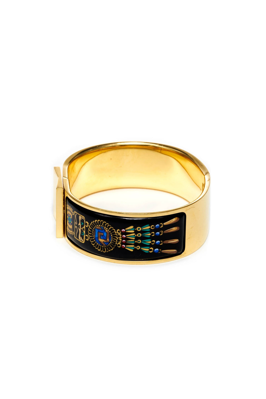 Hermes Vintage Black Enamel Bangle 18k Gold Plate - Exclusu
