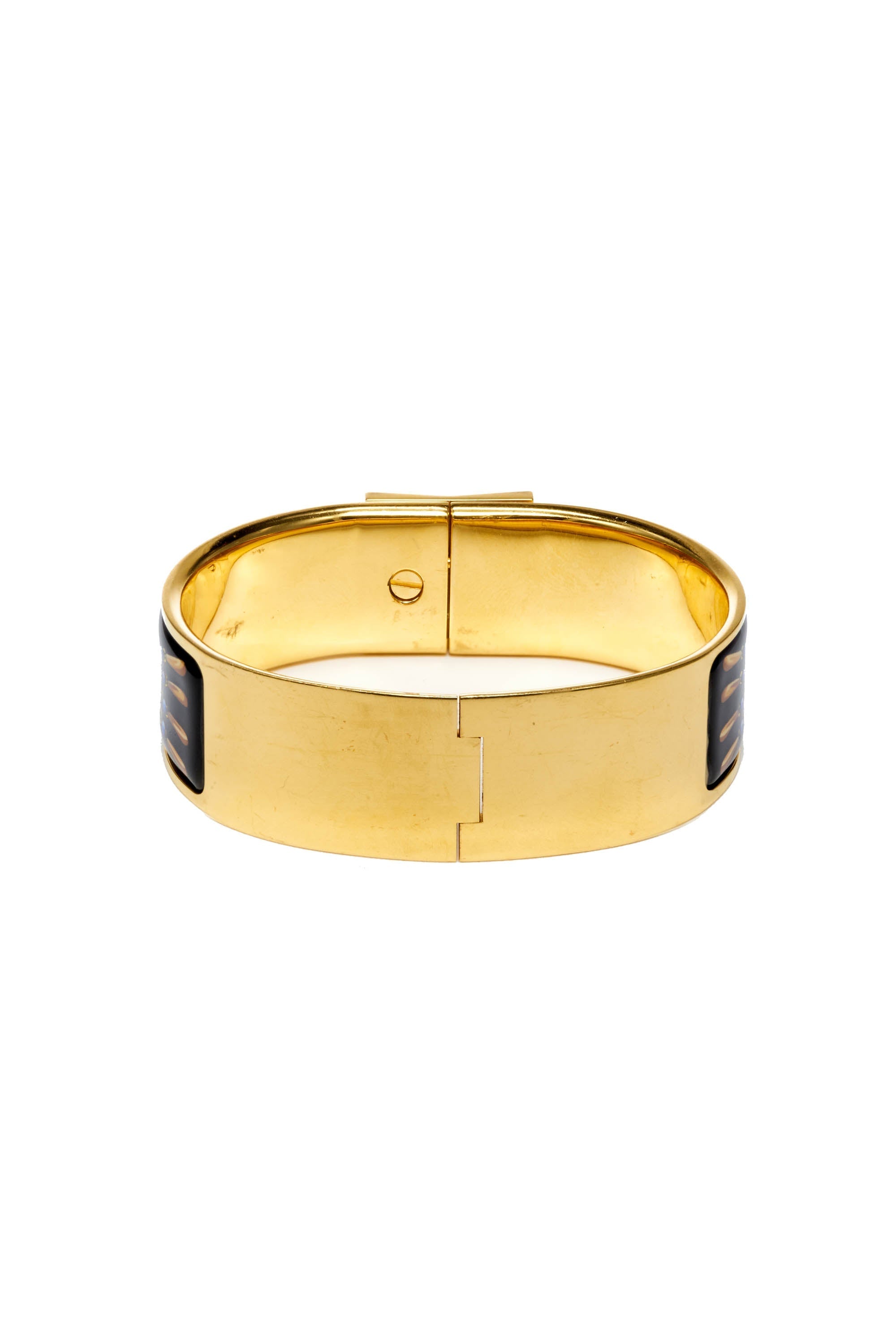 Hermes Vintage Black Enamel Bangle 18k Gold Plate - Exclusu