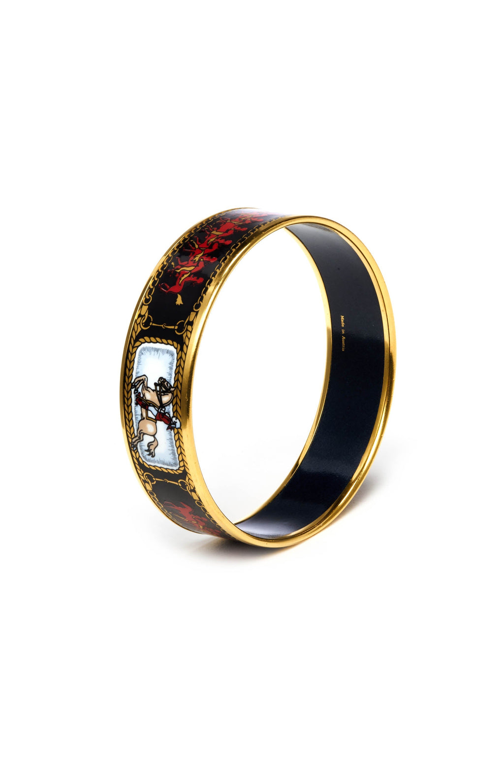 Hermes Red Enamel Horse Print Bracelet 18k Gold Plate - Exclusu
