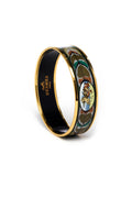 Hermes Vintage Green Bird Feather Pattern Enamel Bangle 18k Gold Plated - Exclusu