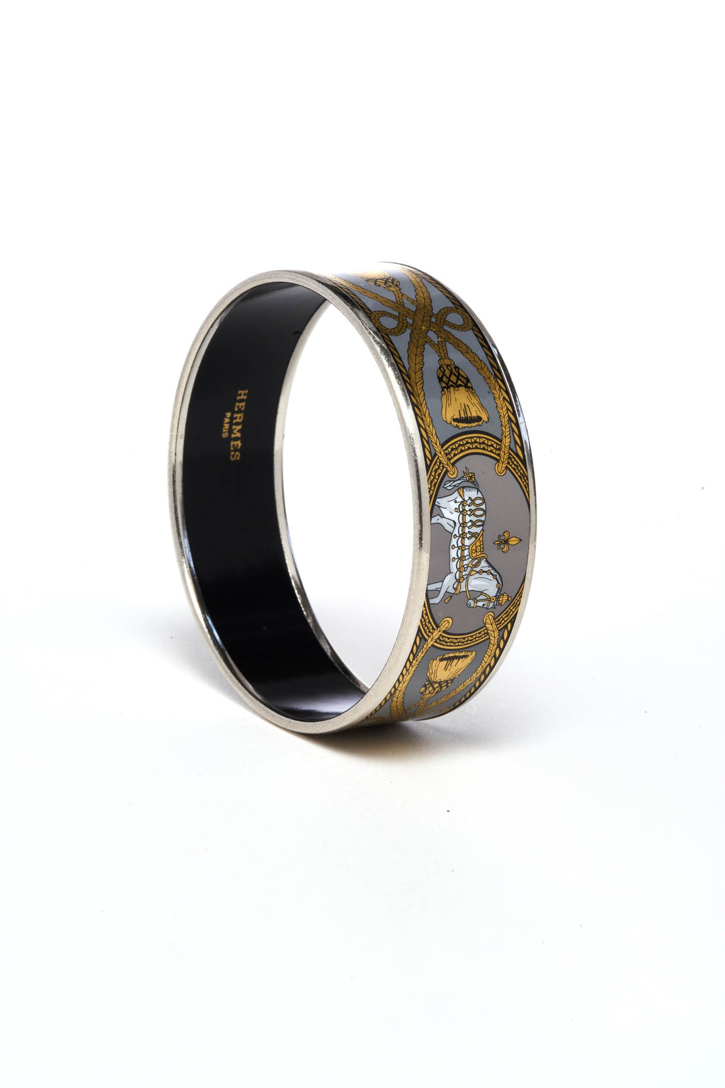 Hermes Grey White and Gold Palladium Hardware Grand Apparat Bracelet - Exclusu