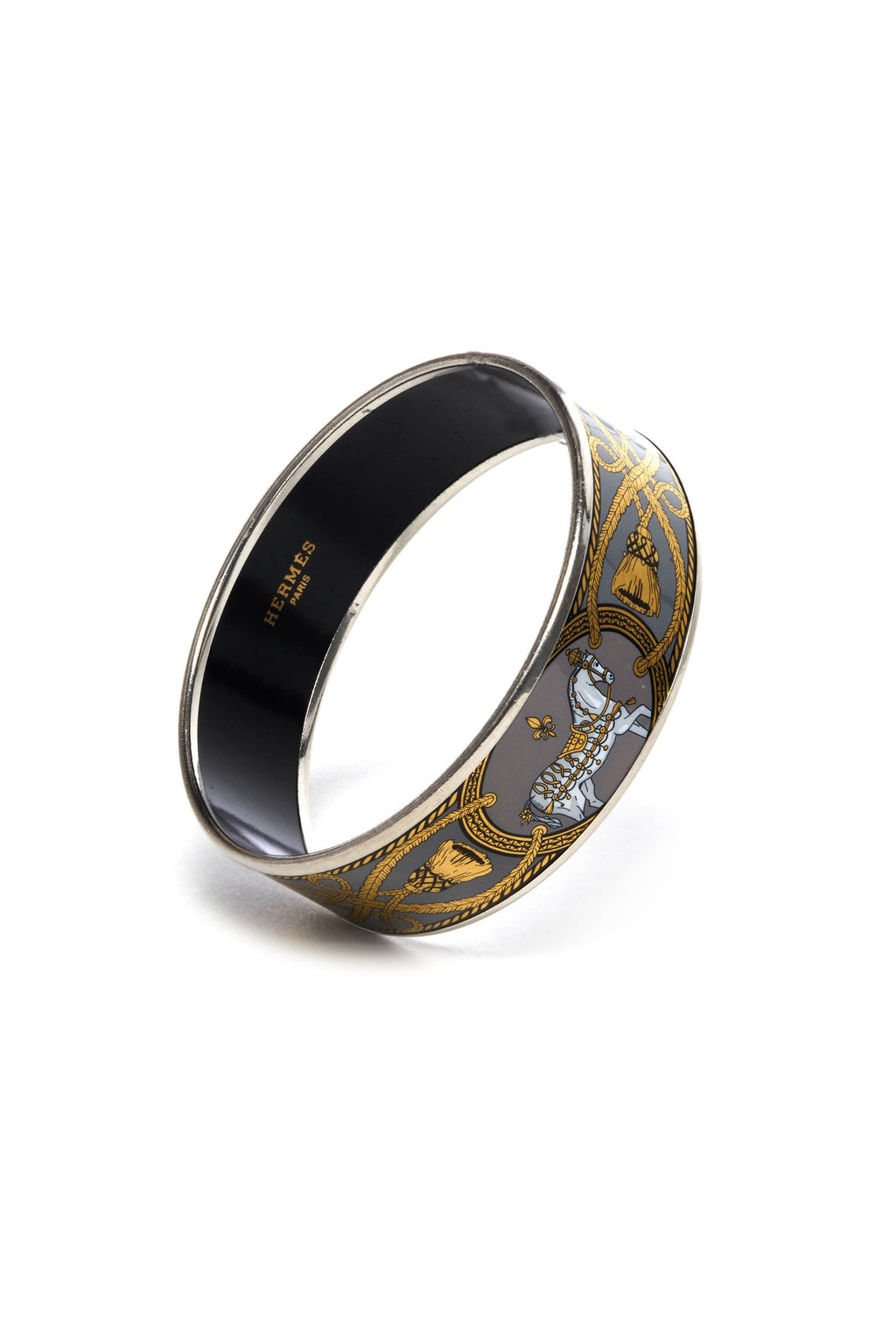 Hermes Grey White and Gold Palladium Hardware Grand Apparat Bracelet - Exclusu