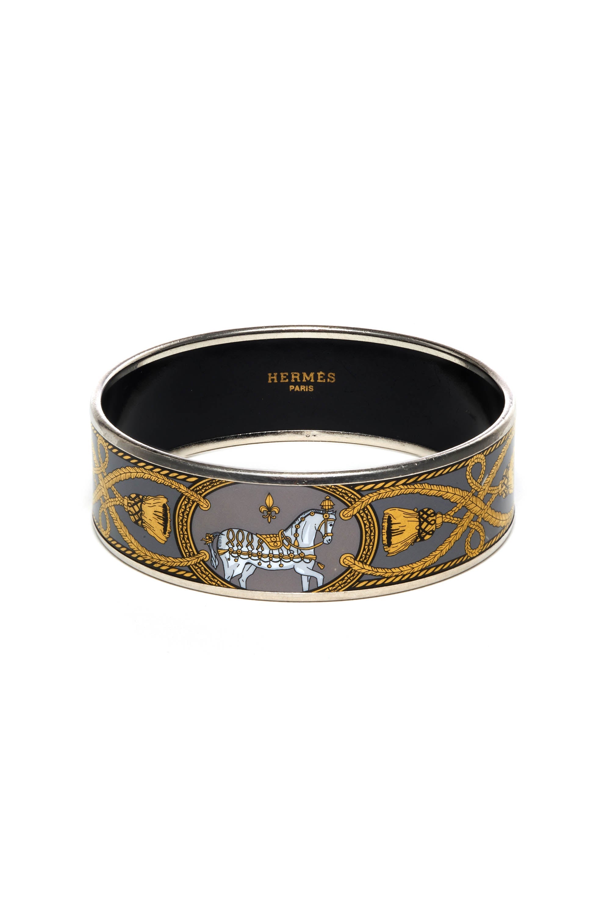 Hermes Grey White and Gold Palladium Hardware Grand Apparat Bracelet - Exclusu