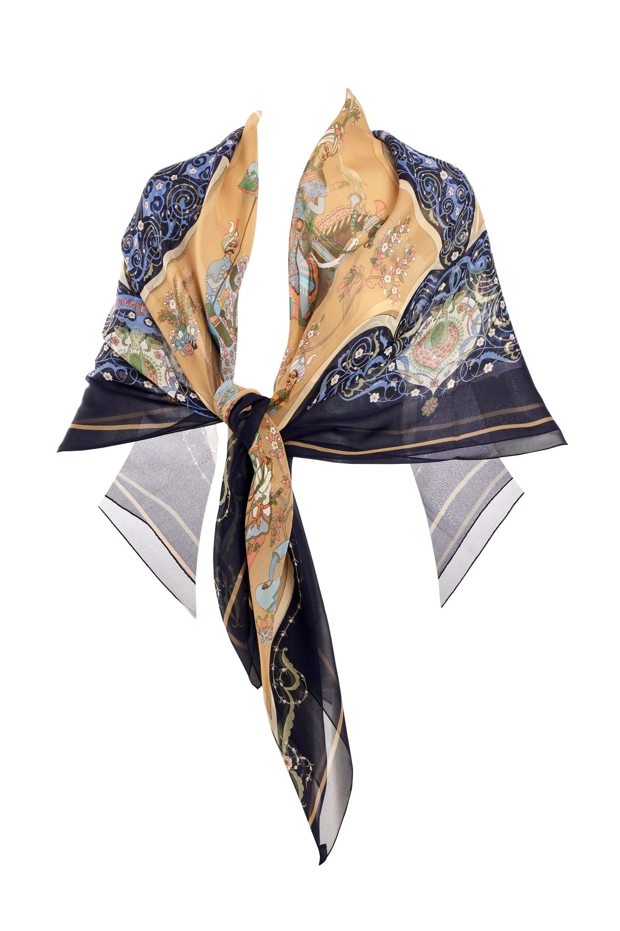 Hermes Chiffon Poesle Bersane Shaw Navy Border 110 cm - Exclusu