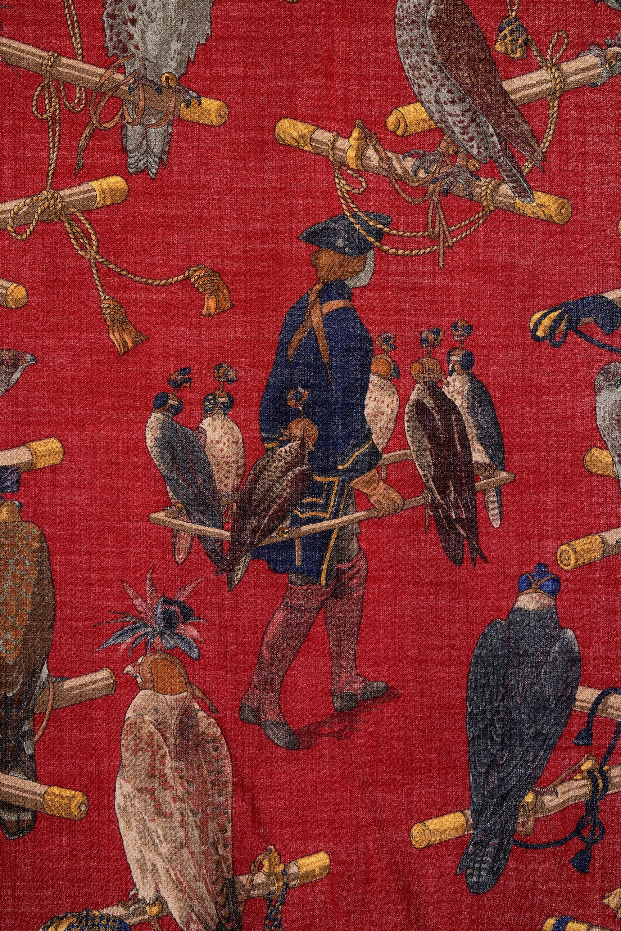 Hermes Navy and Red 'Les Olseaux Du Roy' Scarf 100cm Scarf - Exclusu