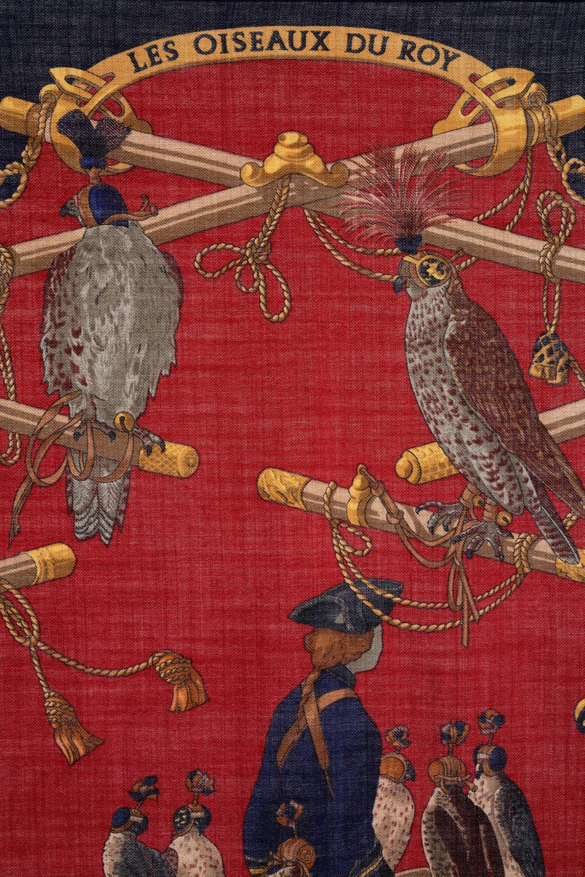 Hermes Navy and Red 'Les Olseaux Du Roy' Scarf 100cm Scarf - Exclusu