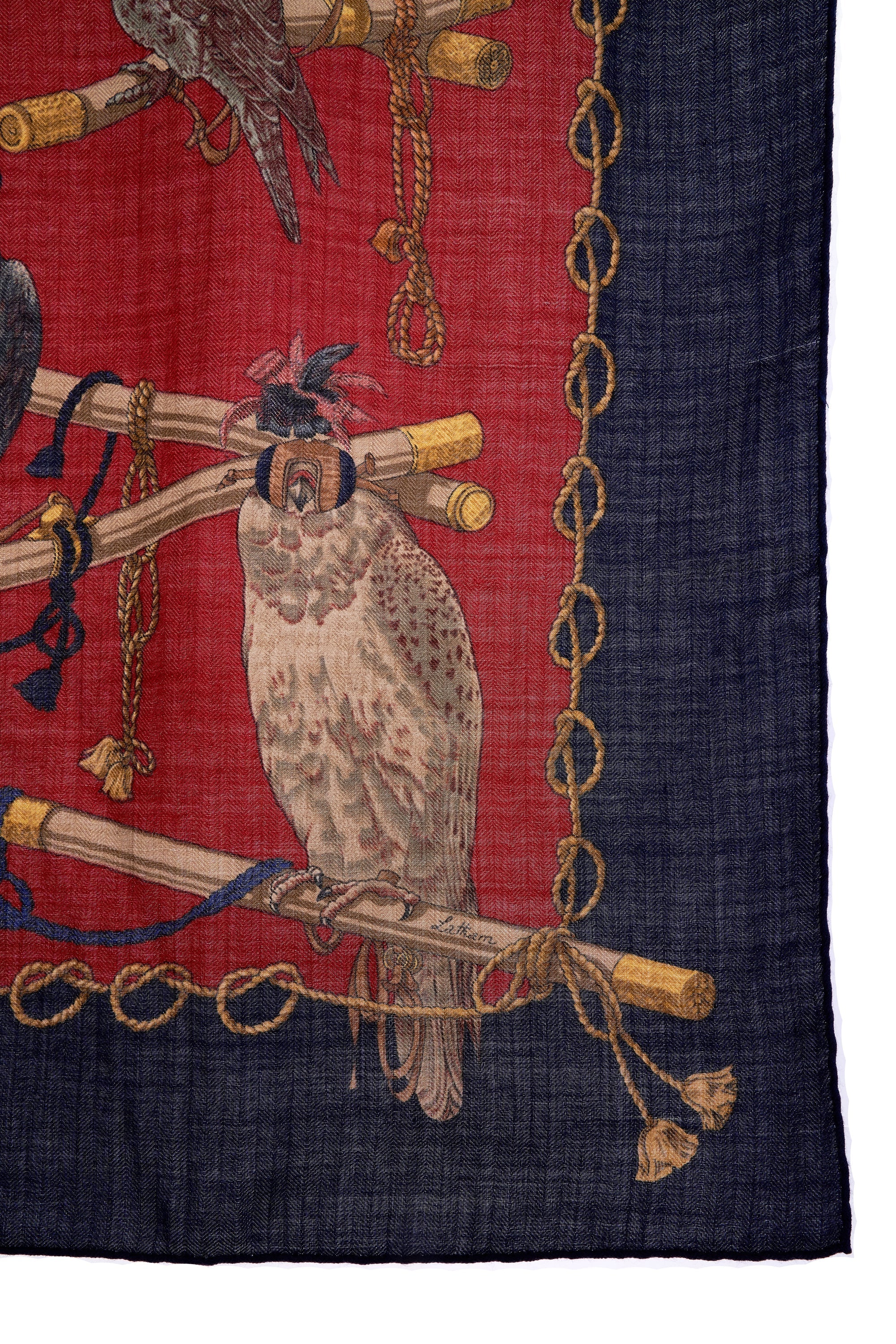 Hermes Navy and Red 'Les Olseaux Du Roy' Scarf 100cm Scarf - Exclusu