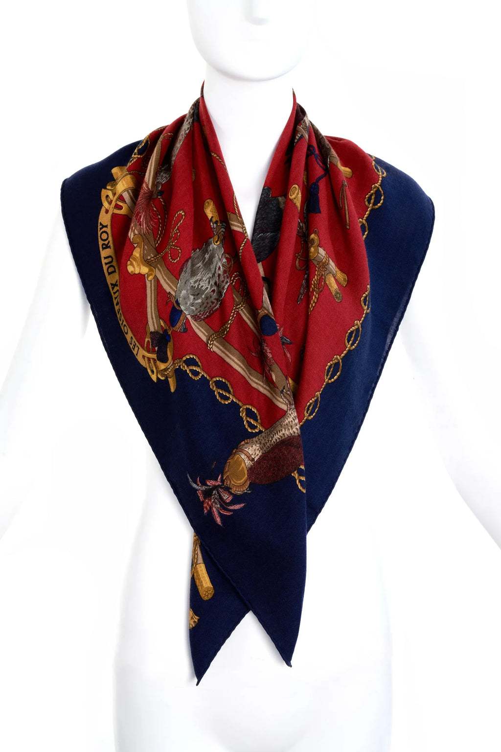 Hermes Navy and Red 'Les Olseaux Du Roy' Scarf 100cm Scarf - Exclusu