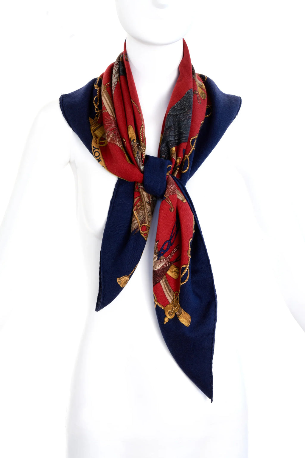 Hermes Navy and Red 'Les Olseaux Du Roy' Scarf 100cm Scarf - Exclusu