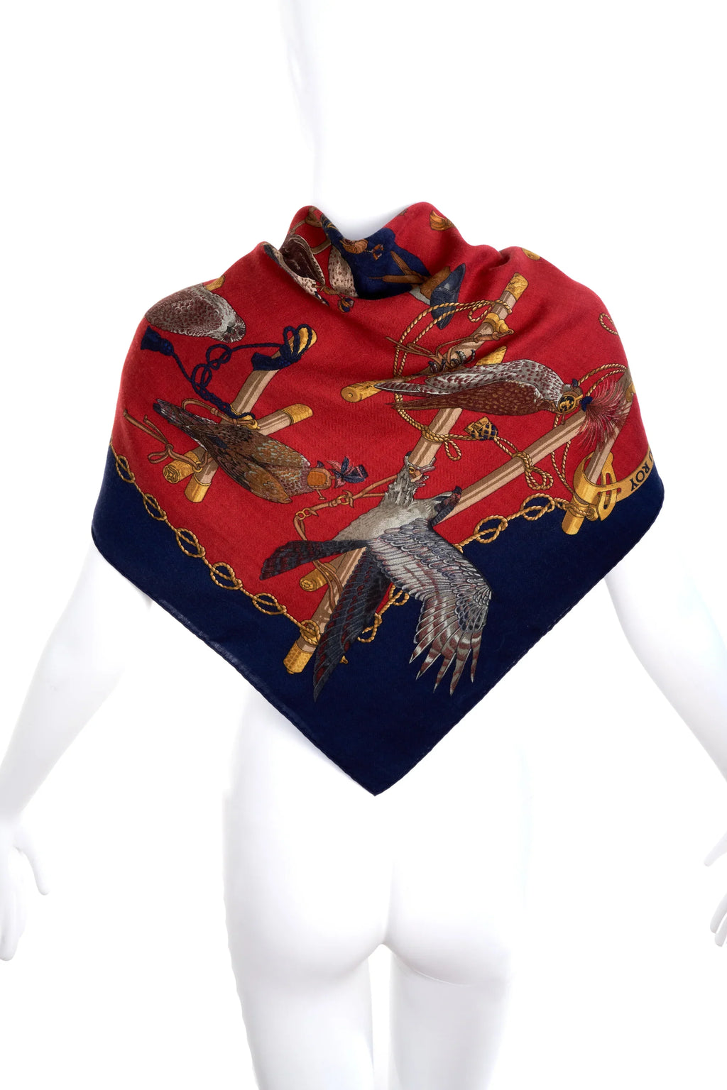 Hermes Navy and Red 'Les Olseaux Du Roy' Scarf 100cm Scarf - Exclusu