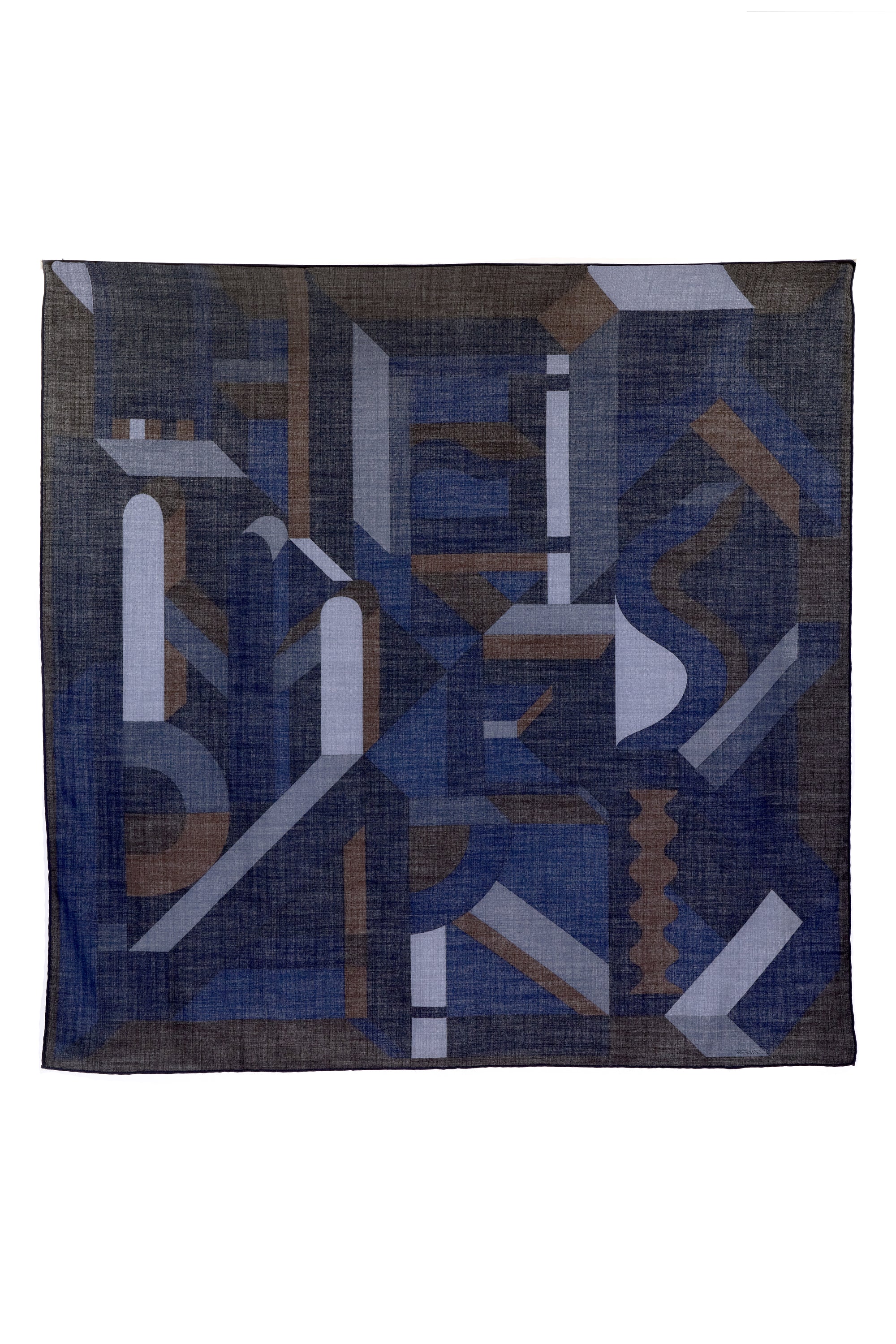 Hermes Navy and Brown 'Cavaliere' Shawl 140cm - Exclusu