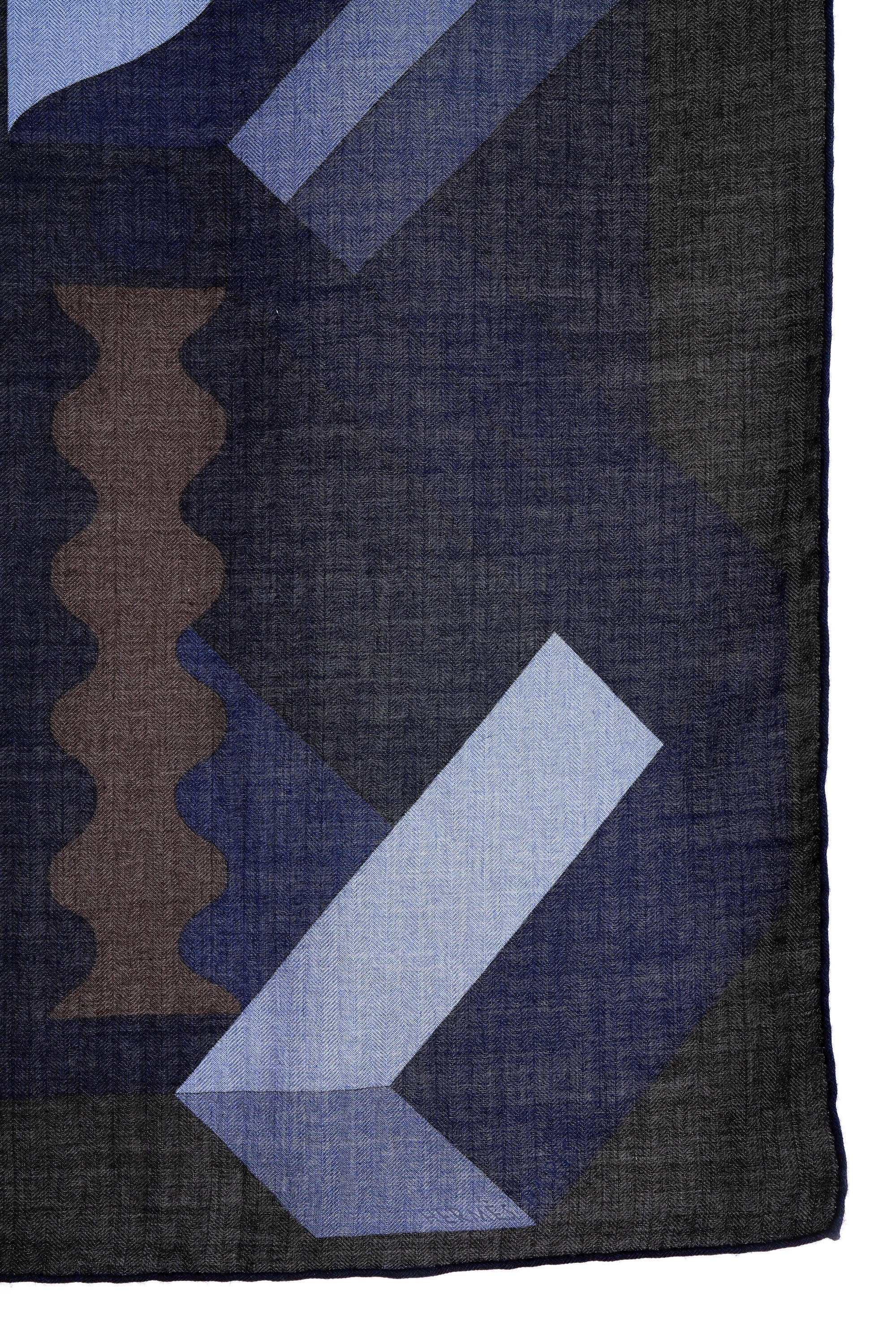 Hermes Navy and Brown 'Cavaliere' Shawl 140cm - Exclusu
