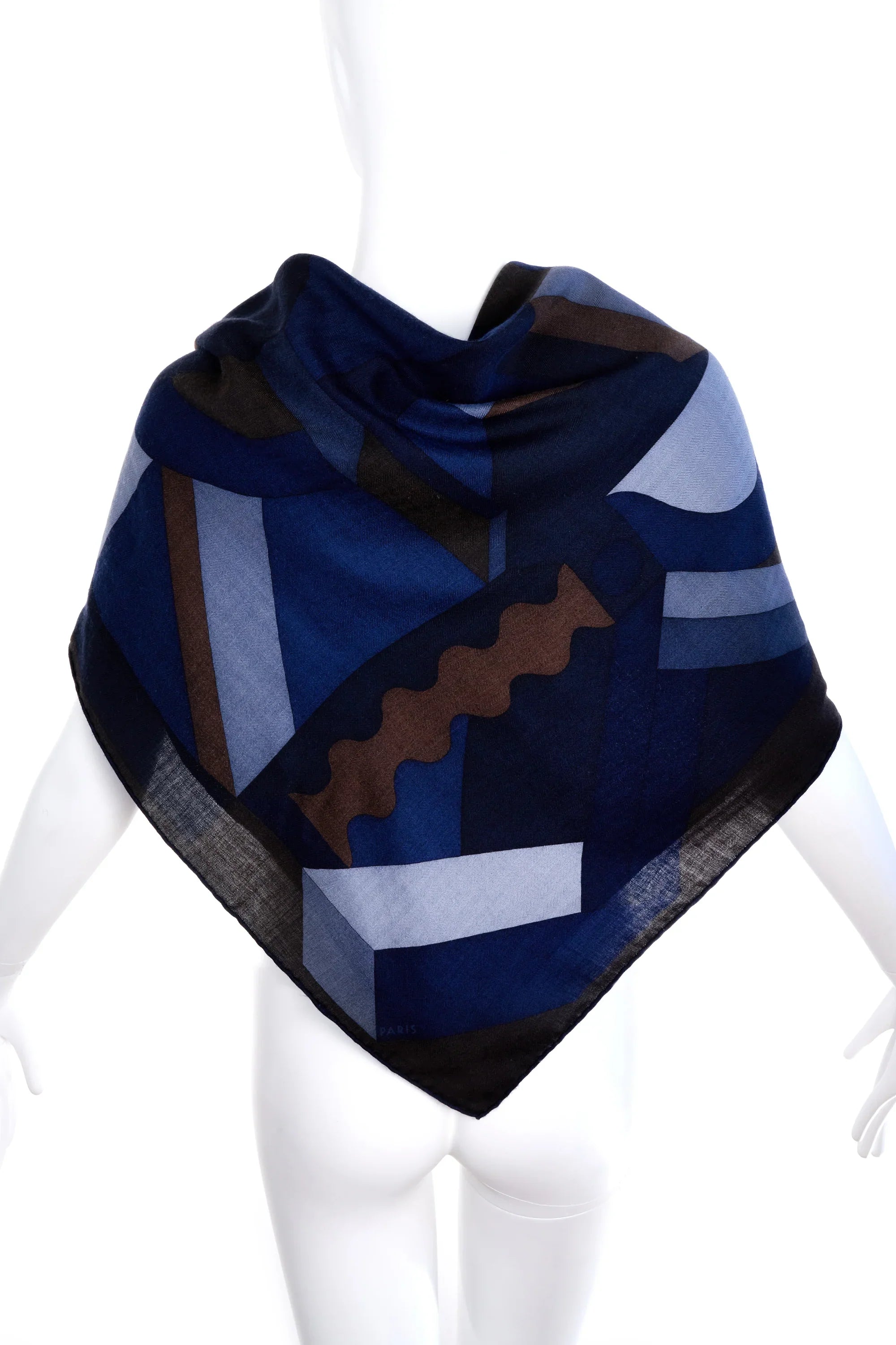 Hermes Navy and Brown 'Cavaliere' Shawl 140cm - Exclusu