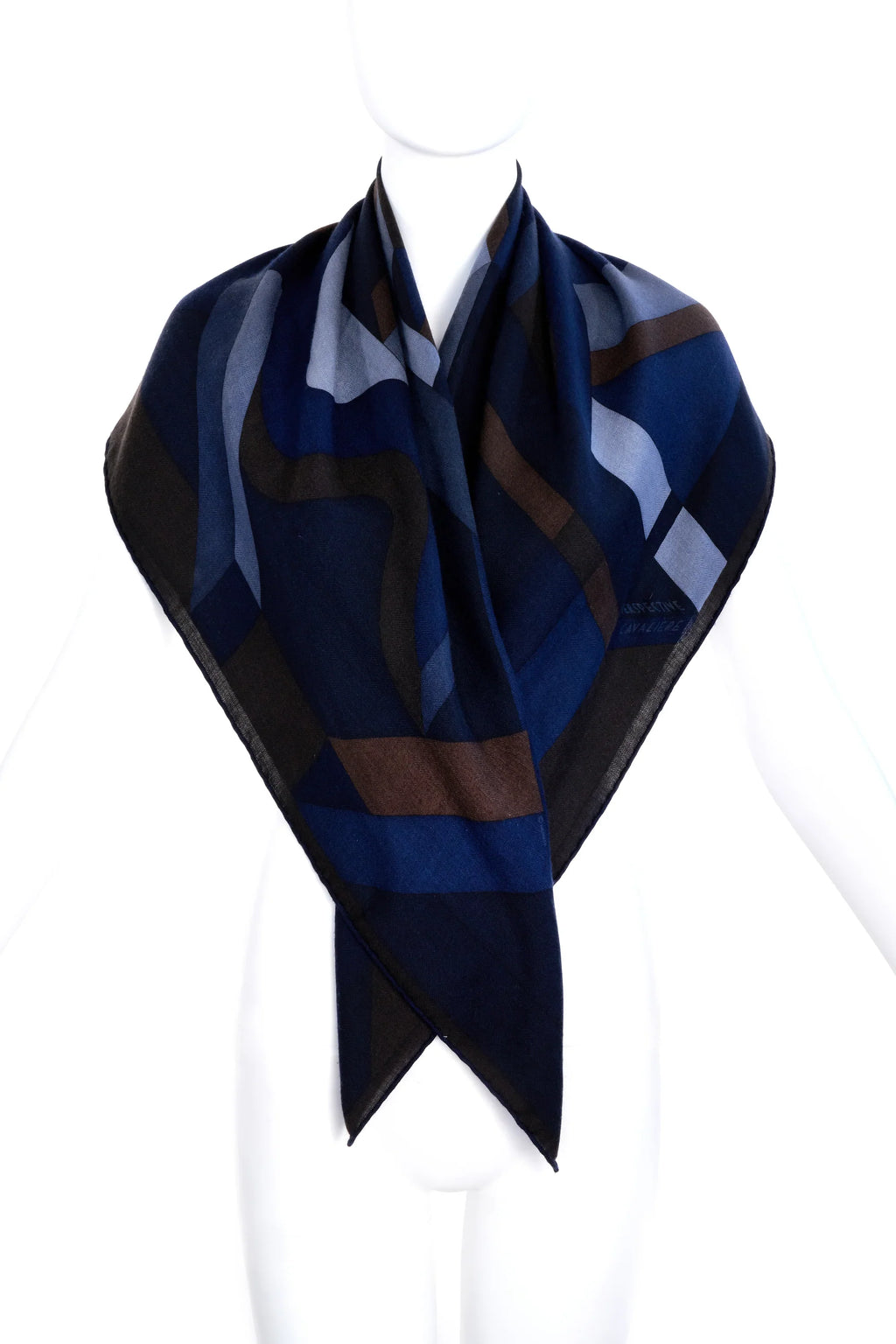 Hermes Navy and Brown 'Cavaliere' Shawl 140cm - Exclusu