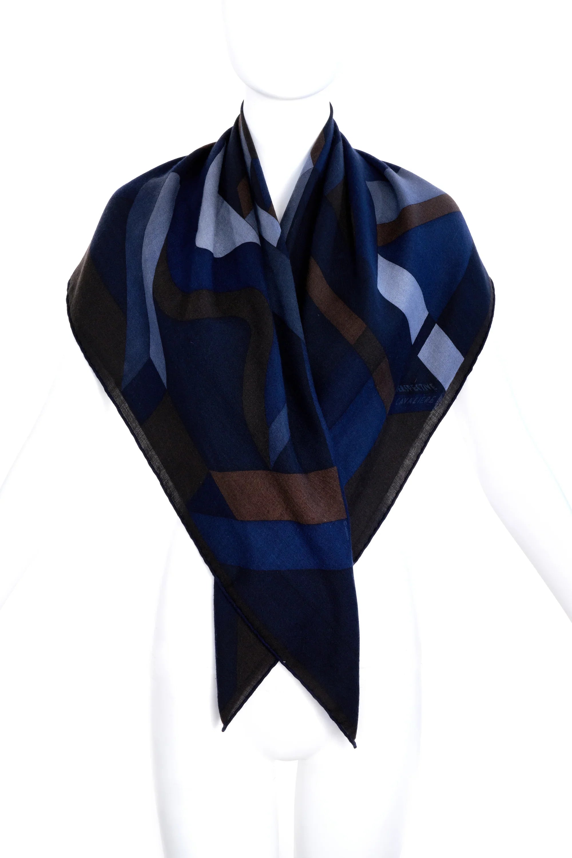 Hermes Navy and Brown 'Cavaliere' Shawl 140cm - Exclusu
