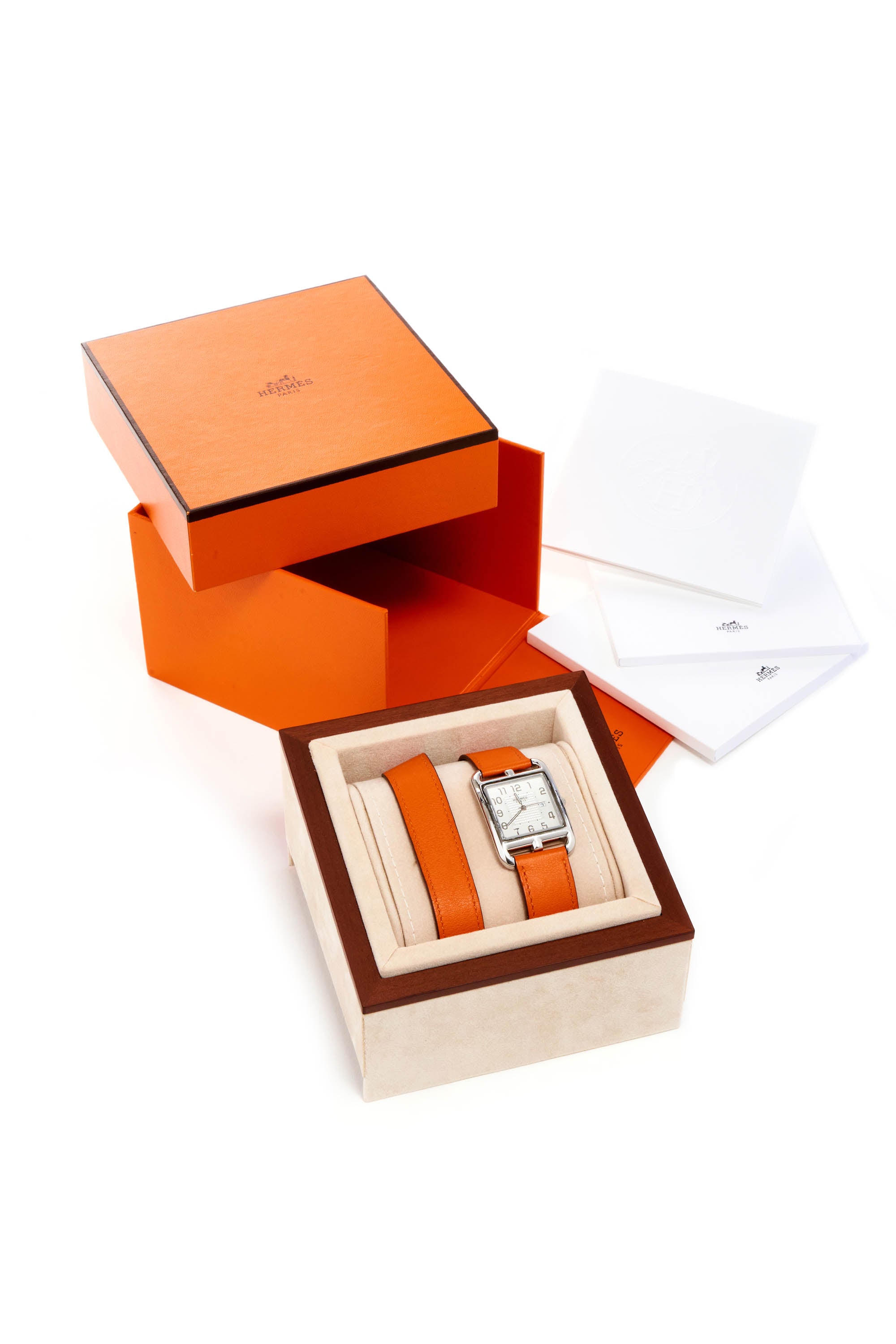 Hermes Orange Medium Cape Cod Double Tour Stainless Quartz Watch - Exclusu