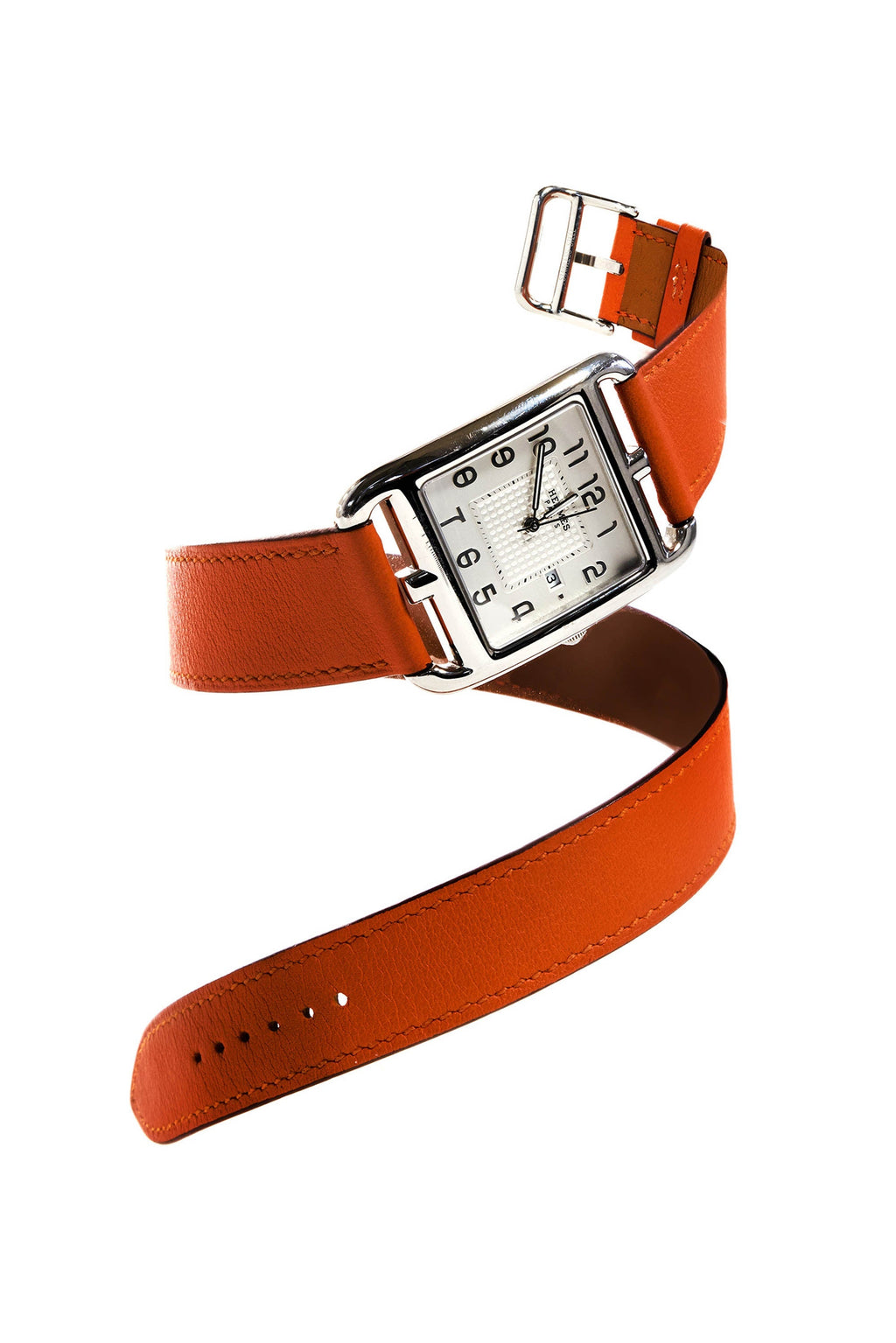 Hermes Orange Medium Cape Cod Double Tour Stainless Quartz Watch - Exclusu