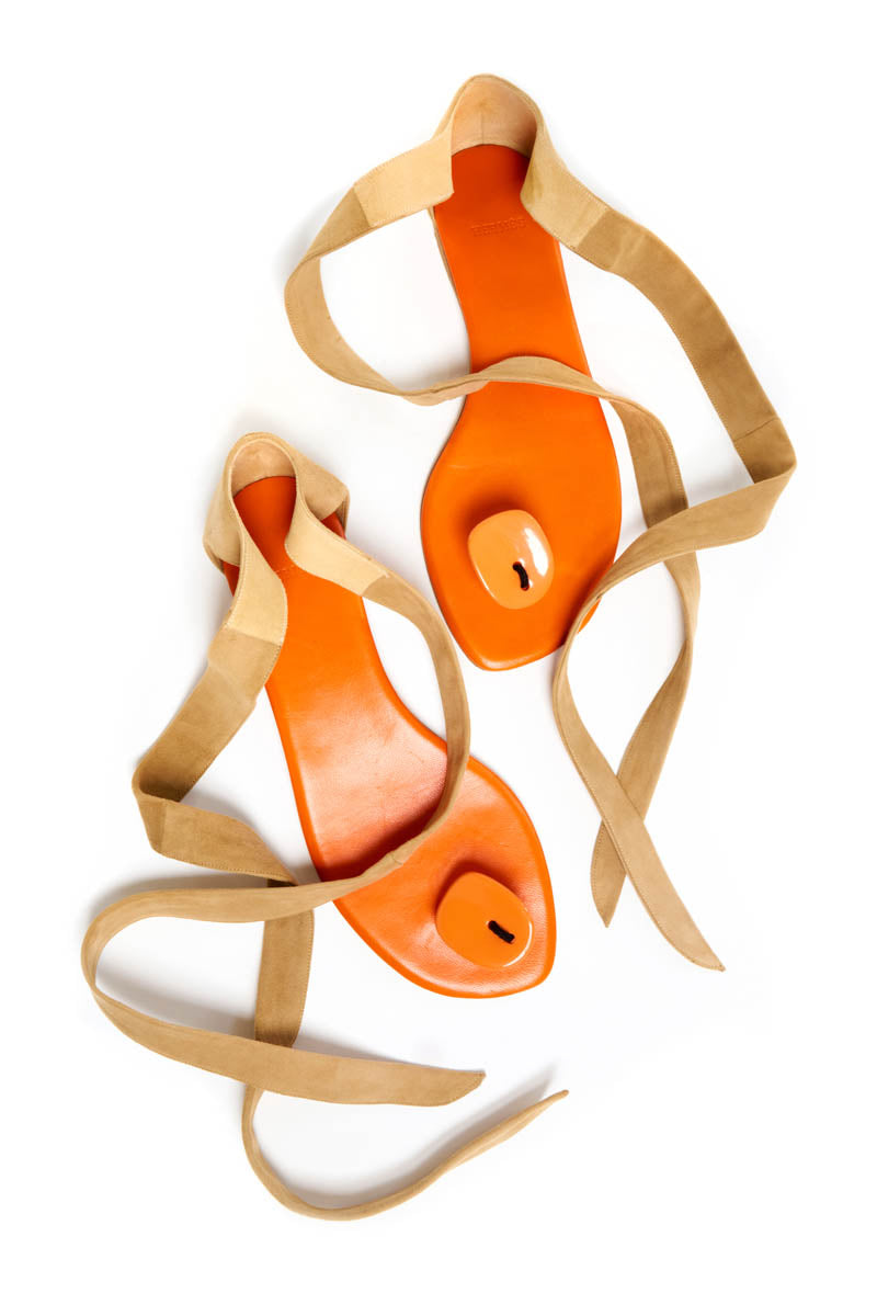 Hermes Orange and Tan Gladiator Sandal With Horn Toe Size 37 - Exclusu