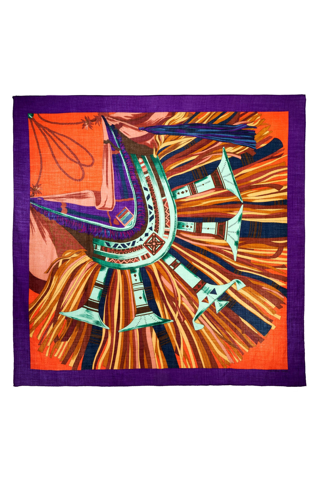 Hermes 'Cuirs du Desert' Violet and Orange Shawl 140cm - Exclusu