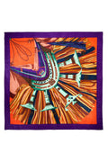 Hermes 'Cuirs du Desert' Violet and Orange Shawl 140cm - Exclusu
