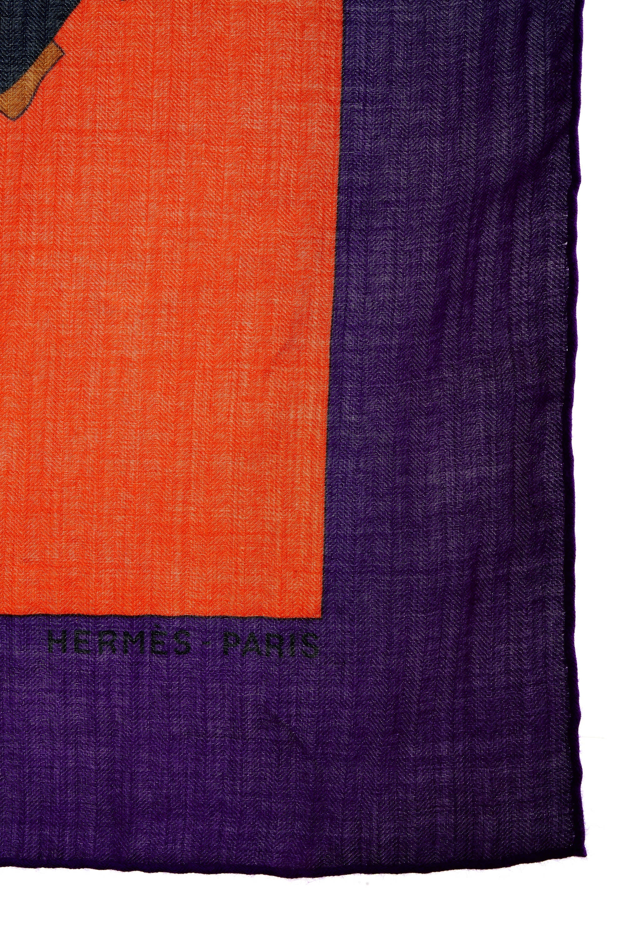 Hermes 'Cuirs du Desert' Violet and Orange Shawl 140cm - Exclusu