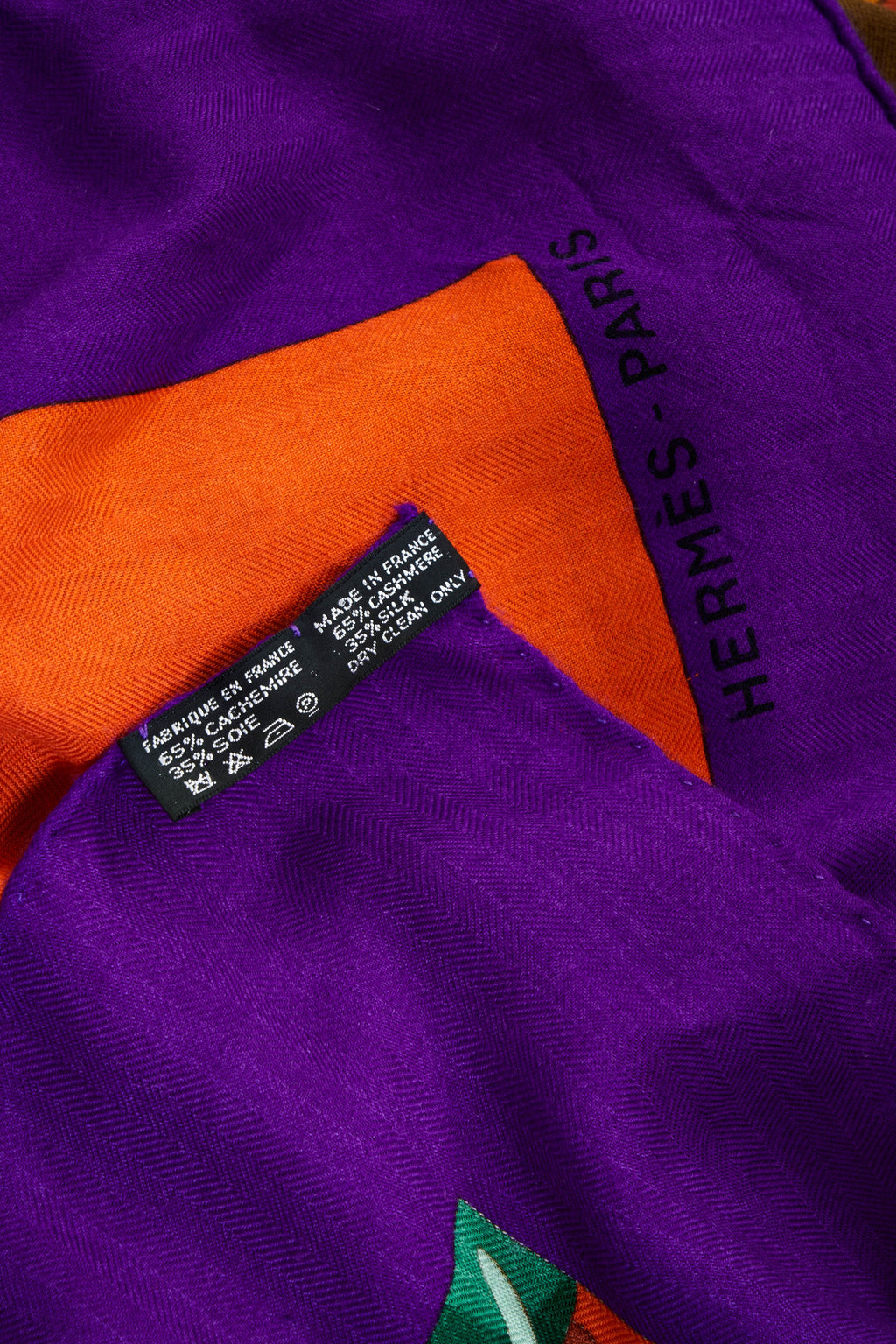 Hermes 'Cuirs du Desert' Violet and Orange Shawl 140cm - Exclusu